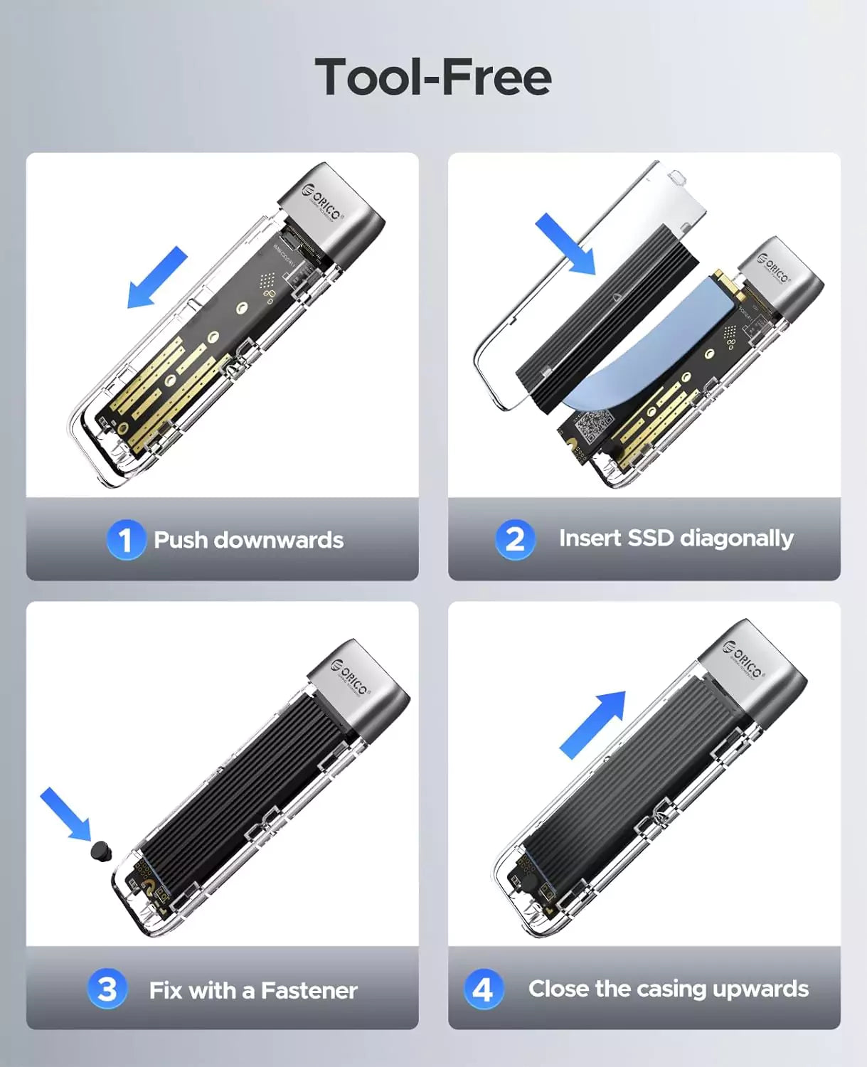 ORICO USB 3.2 Gen2 M.2 NVME/SATA Transparent SSD Enclosure