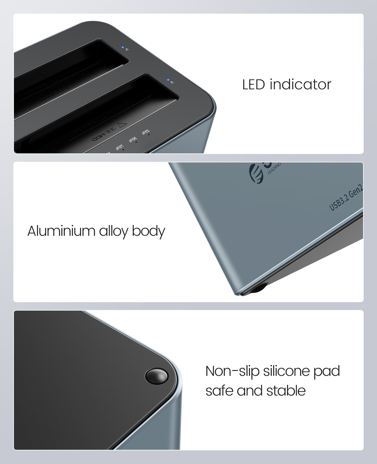 ORICO RGB Dual Bay SATA HDD SSD Festplatten-Dockingstation 