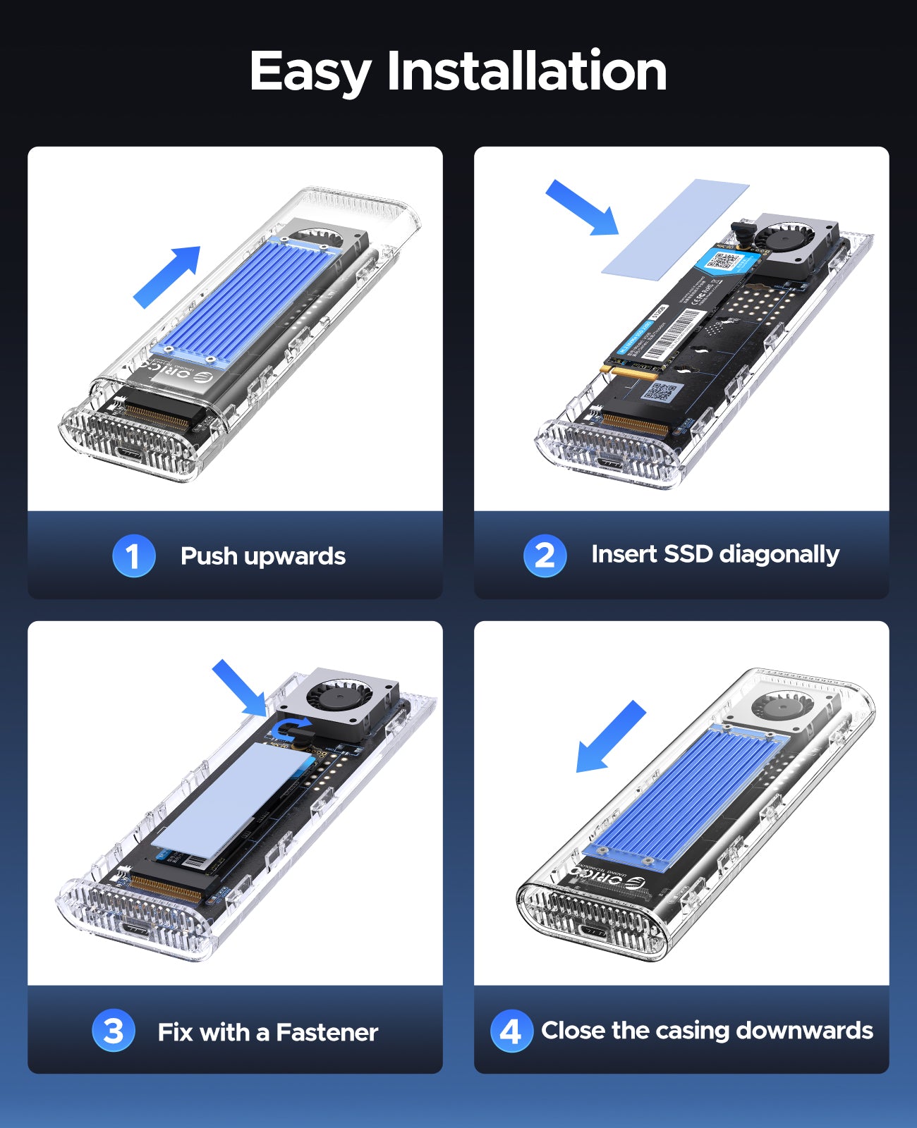 ORICO TCM2-U4 Transparent USB4 40Gbps M.2 NVMe SSD  Enclosure With Cooling Fan