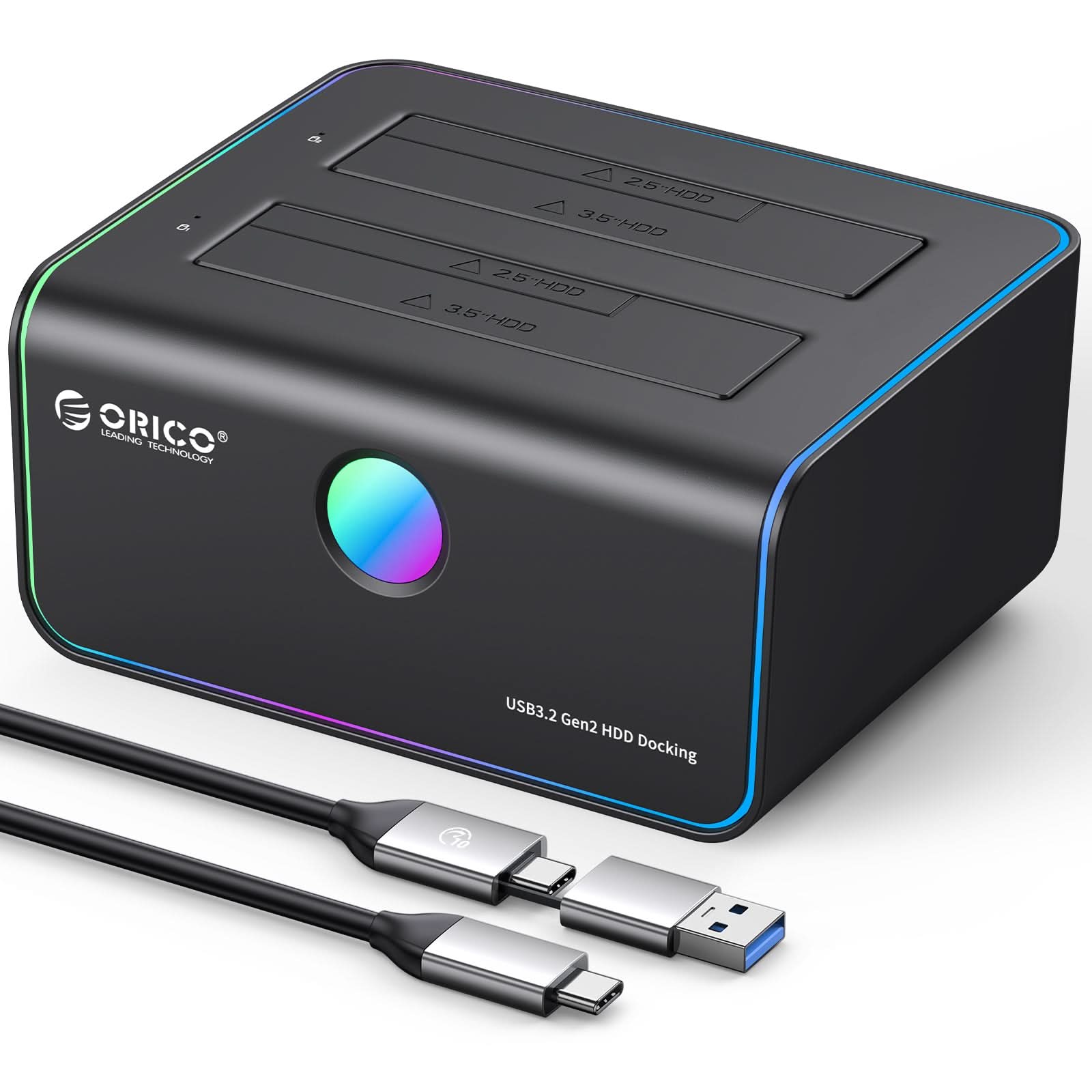 ORICO RGB Dual Bay SATA HDD/SSD Duplicator, Hard Drive Docking Station, HDD - Orico