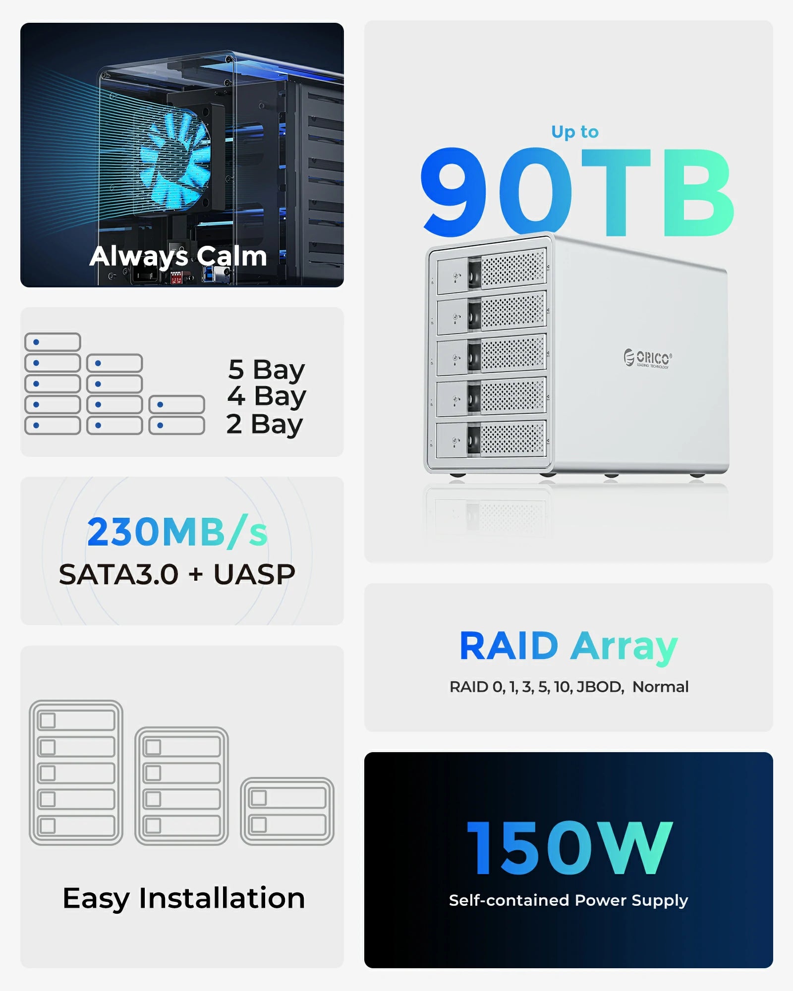 ORICO 5 Bay Pop-up Design USB 3.0 3.5 inch Hard Disk Enclosure ( with RAID) - Orico