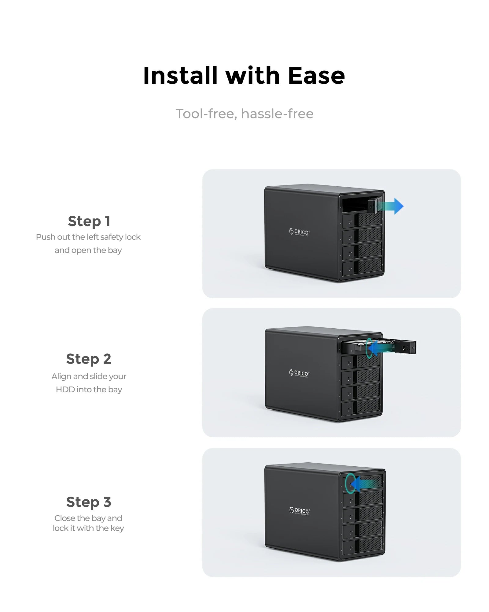 ORICO 5 Bay Pop-up Design USB 3.0 3.5 inch Hard Disk Enclosure ( with RAID) - Orico