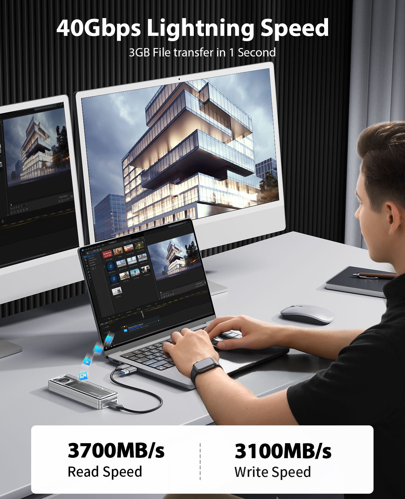 ORICO Transparent USB4 40Gbps NVMe SSD Enclosure with Fan - Orico