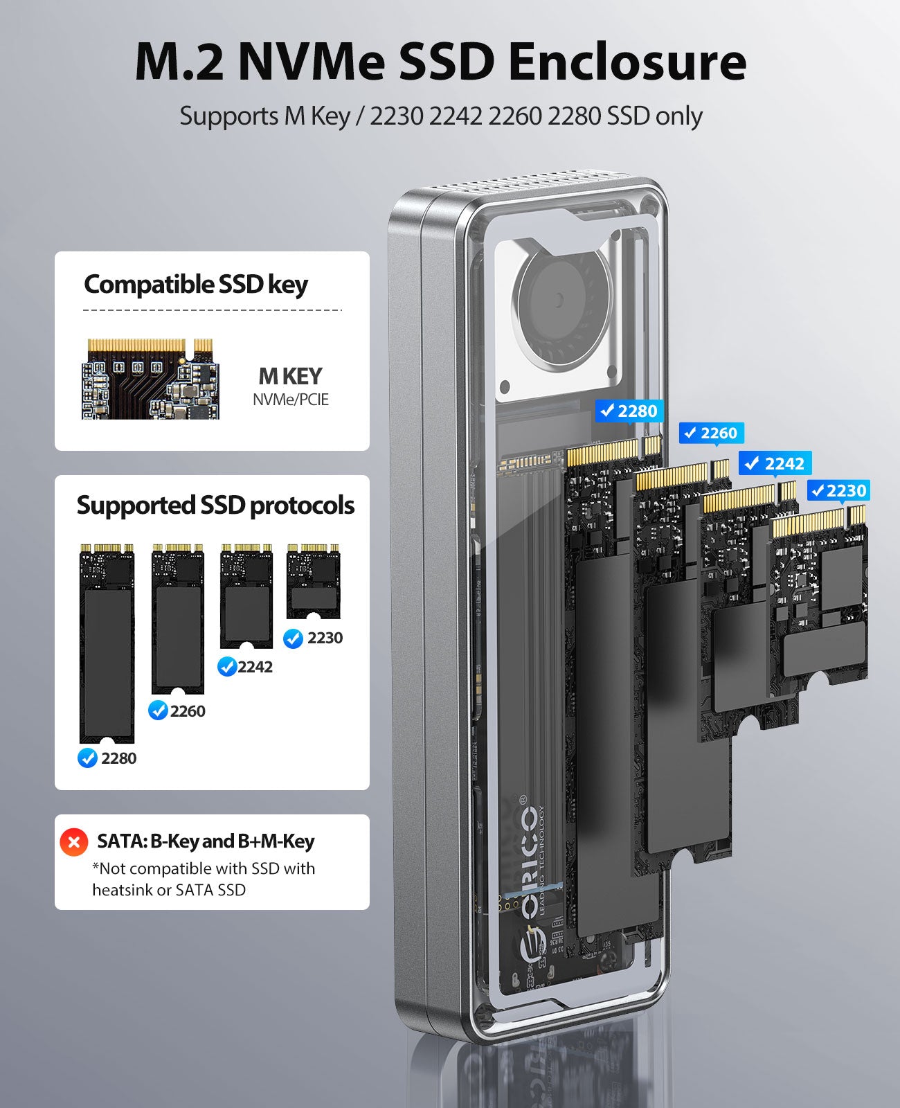 ORICO AAGM2 Transparent USB4 40Gbps M.2 NVMe SSD Enclosure with Cooling Fan