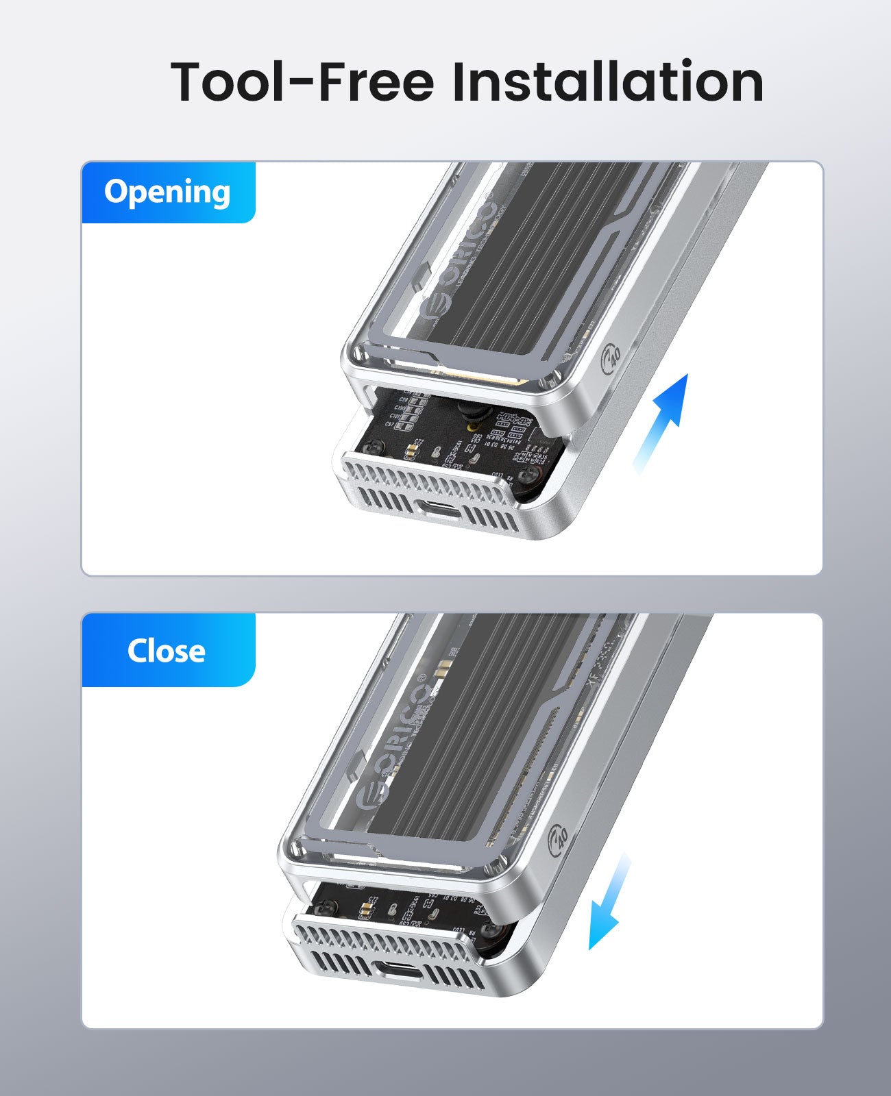 ORICO AAGM2 Transparent USB4 40Gbps M.2 NVMe SSD Enclosure with Cooling Fan