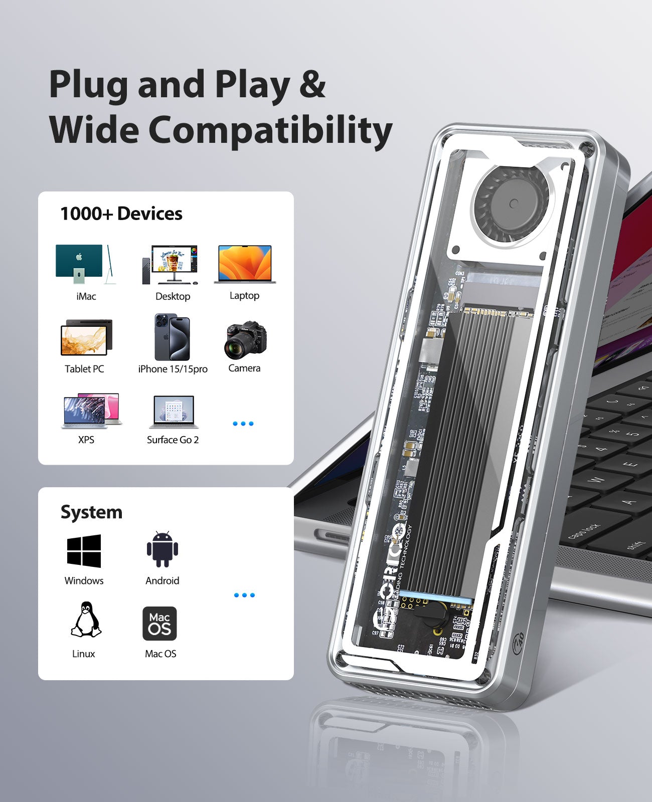 ORICO Transparent USB4 40Gbps NVMe SSD Enclosure with Fan - Orico
