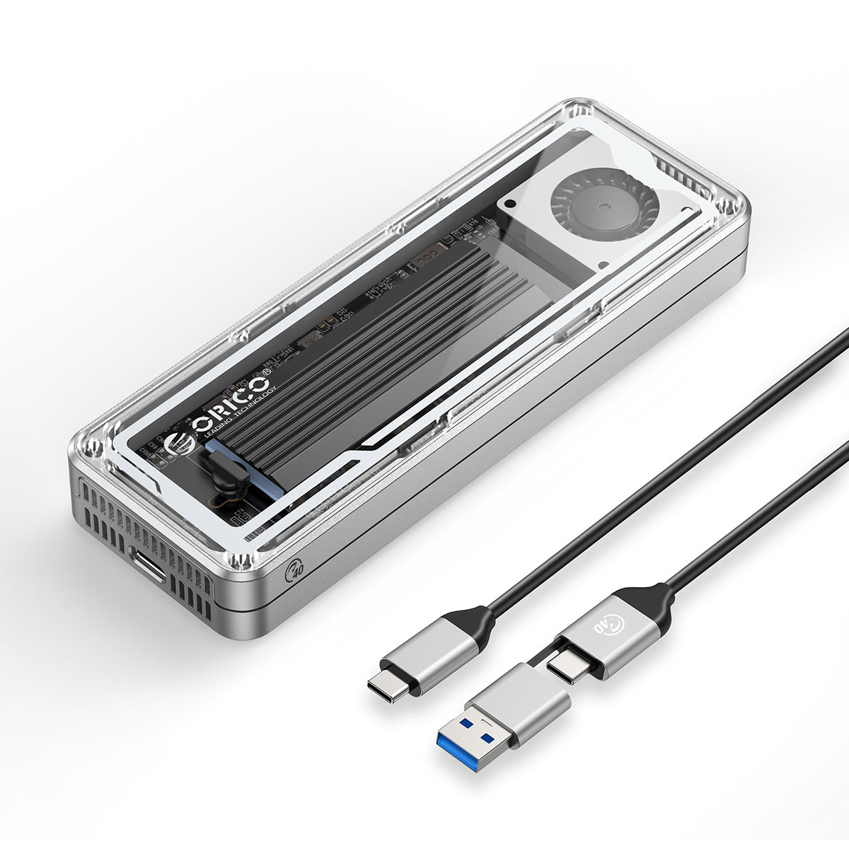 ORICO AAGM2 Transparent USB4 40Gbps M.2 NVMe SSD Enclosure with Cooling Fan