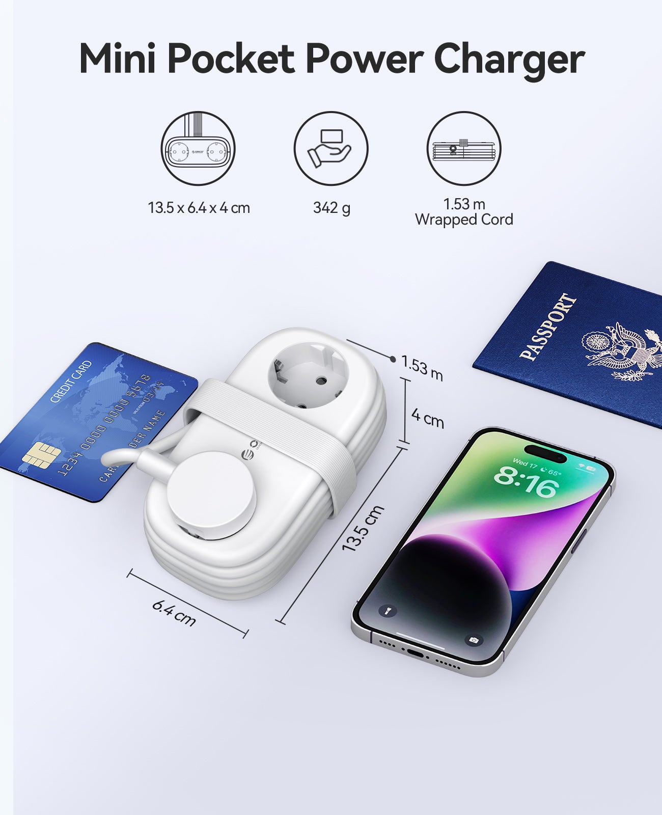 ORICO AP3 PRO EU Pocket Travel Power Strip with USB-C 20W