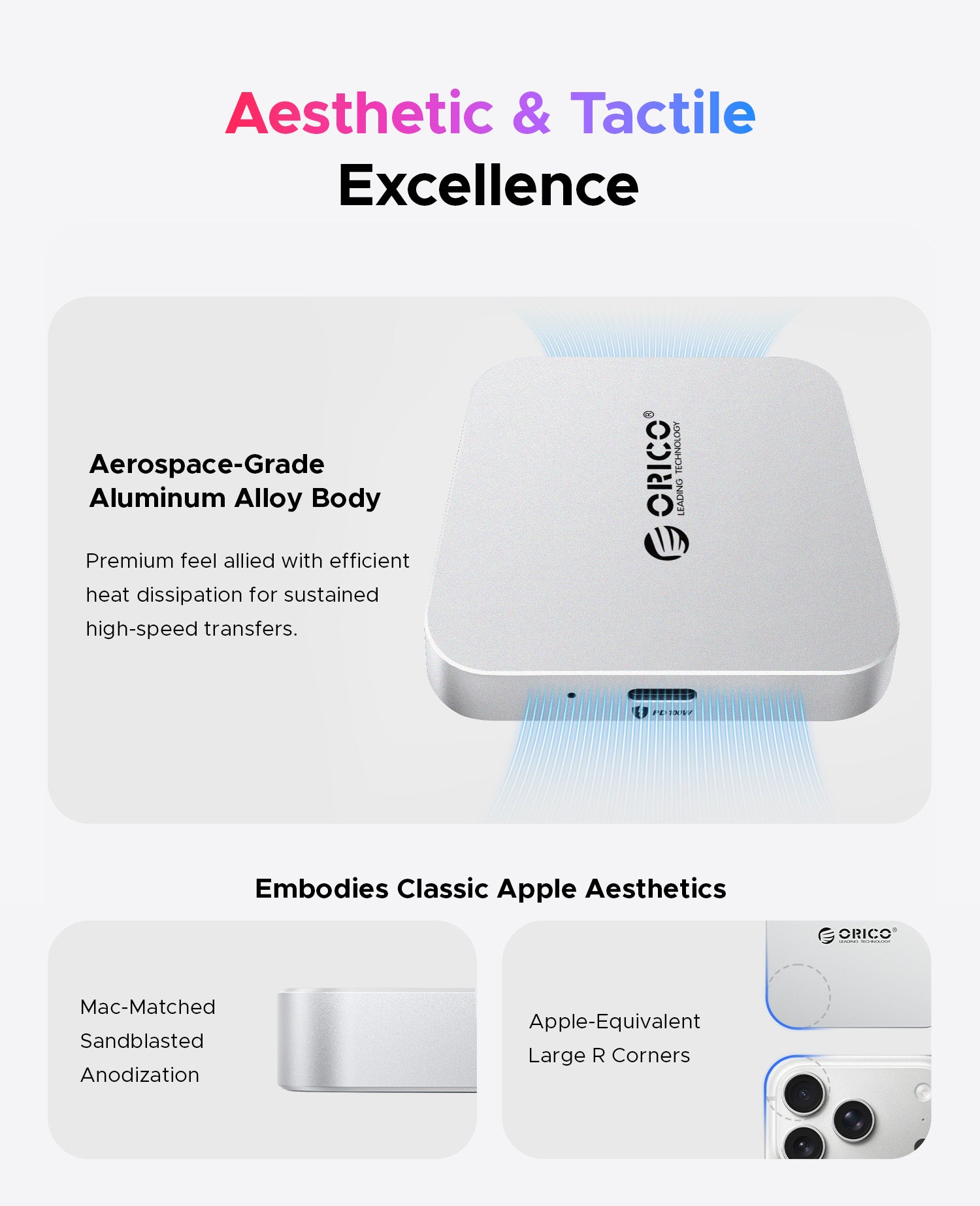 ORICO Air5 aluminum alloy magnetic card reader with premium sandblasted finish and heat dissipation