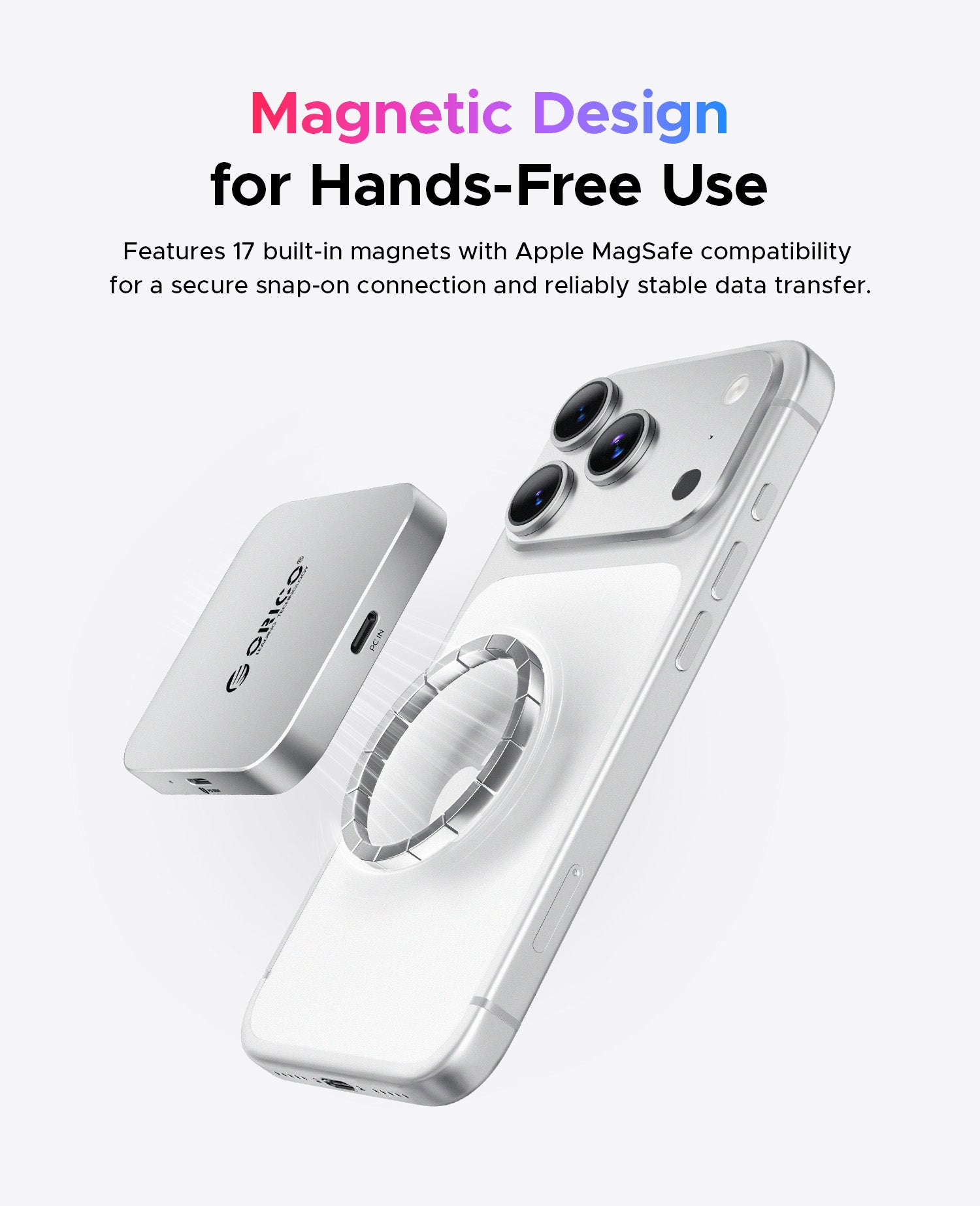 ORICO Air5 magnetic card reader with built-in magnets for secure MagSafe-style attachment