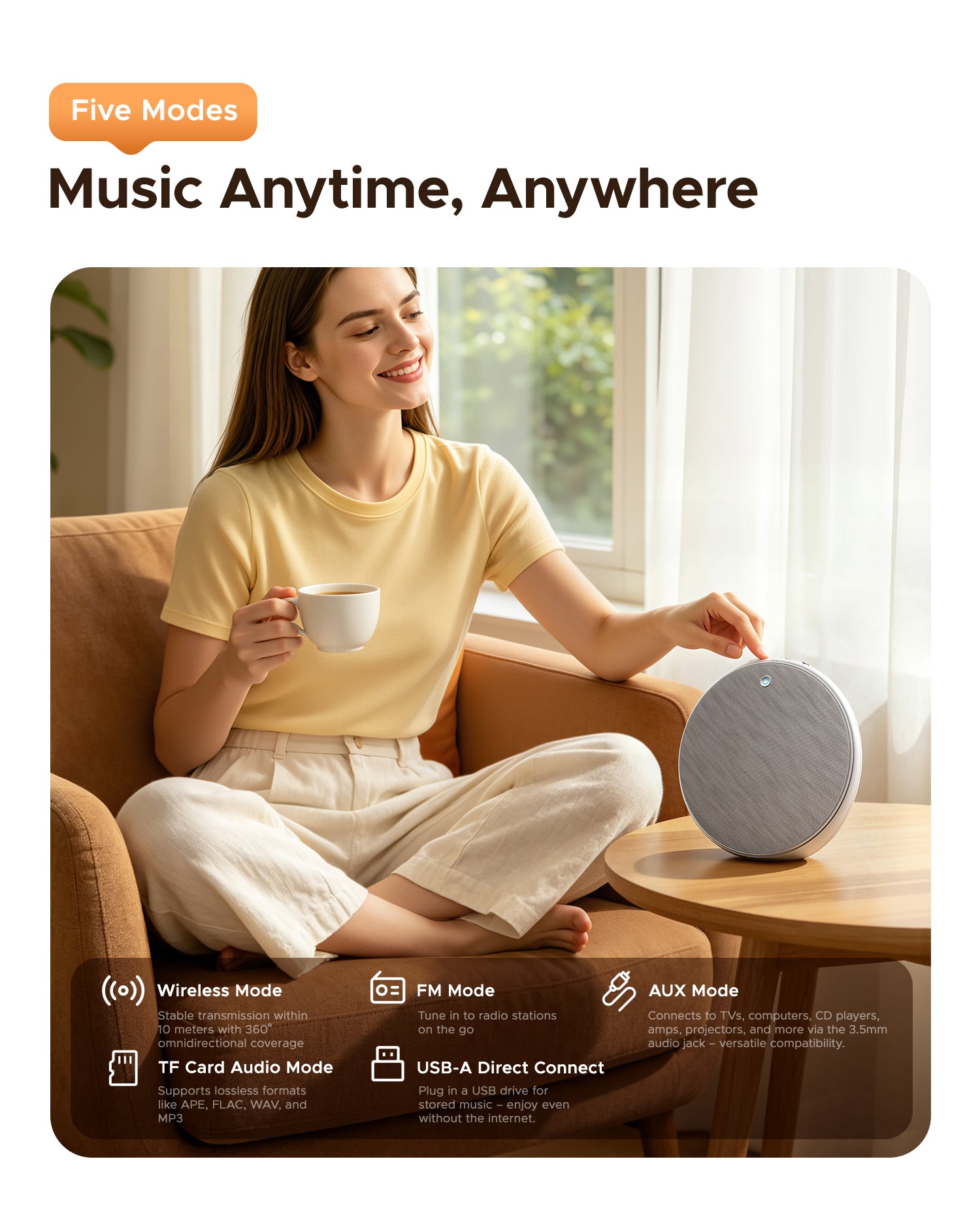ORICO BH01 5 playback modes Bluetooth AUX TF USB FM multi-function speaker