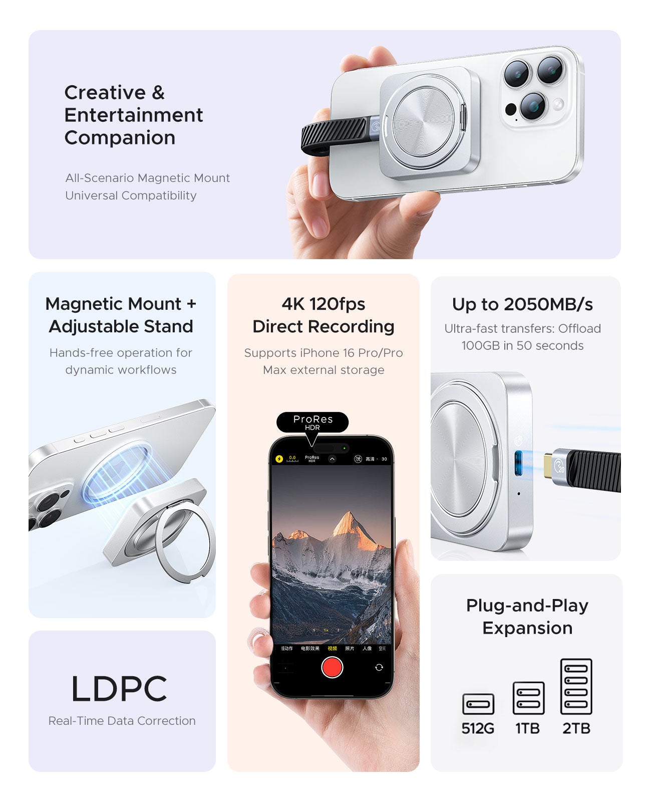 ORICO CZ20Plus 20Gbps Magnetic Portable SSD with Stand