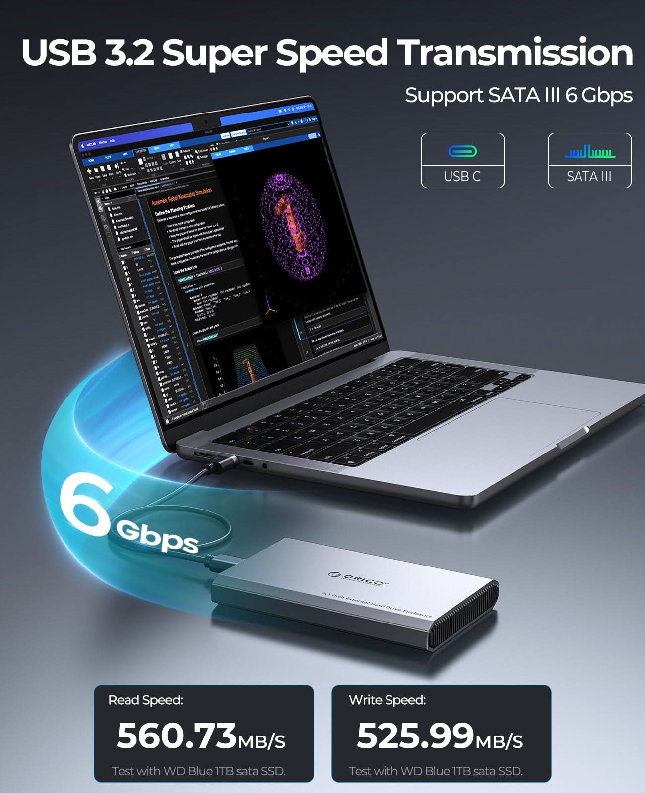 ORICO 2.5 inch Type-C 6Gbps Aluminum SATA HDD/SSD Enclosure - Orico