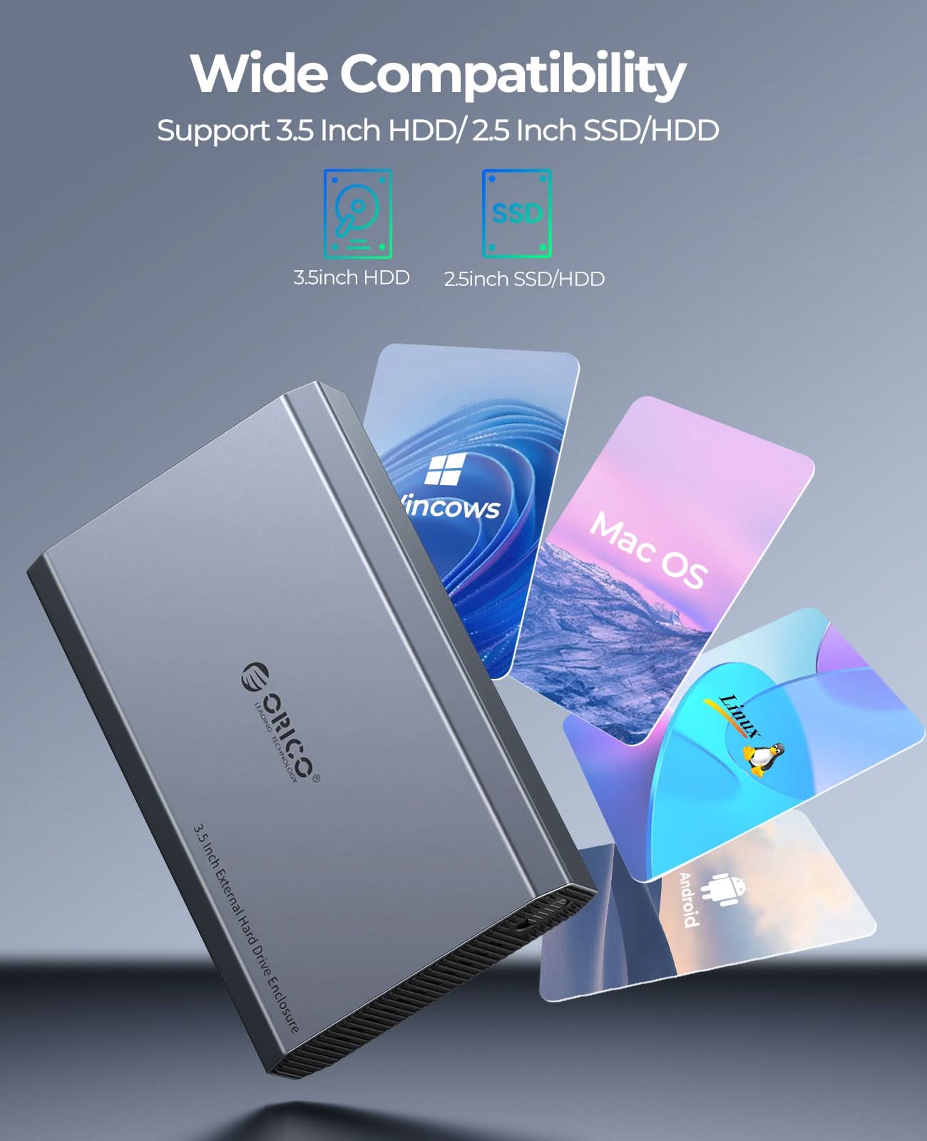 ORICO 3.5 inch Type-C 6Gbps Aluminum SATA HDD/SSD Enclosure - Orico