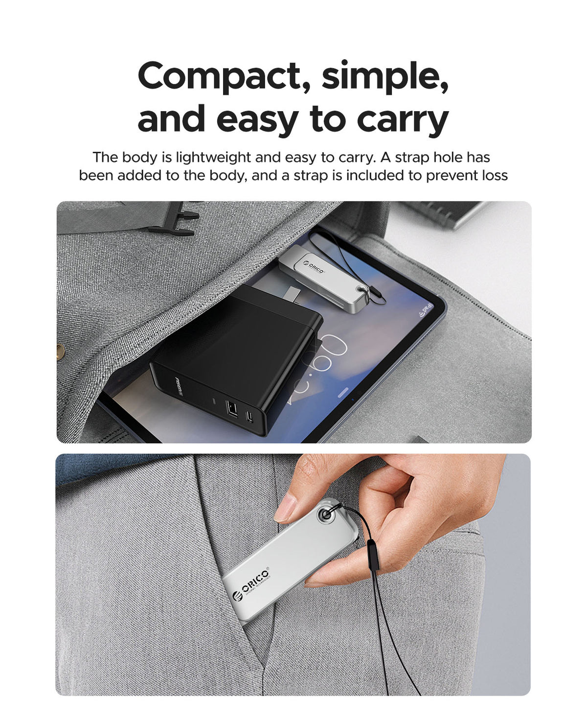 Portable ORICO USB-C flash drive with lanyard hole design, compact thumb drive for phones, tablets and everyday storage.