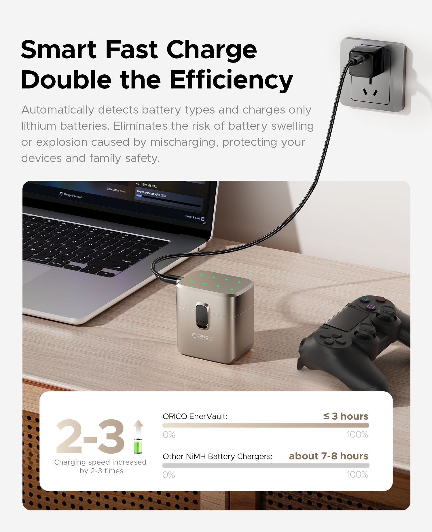 ORICO EnerVault 8-Bay Smart Lithium Battery Charger