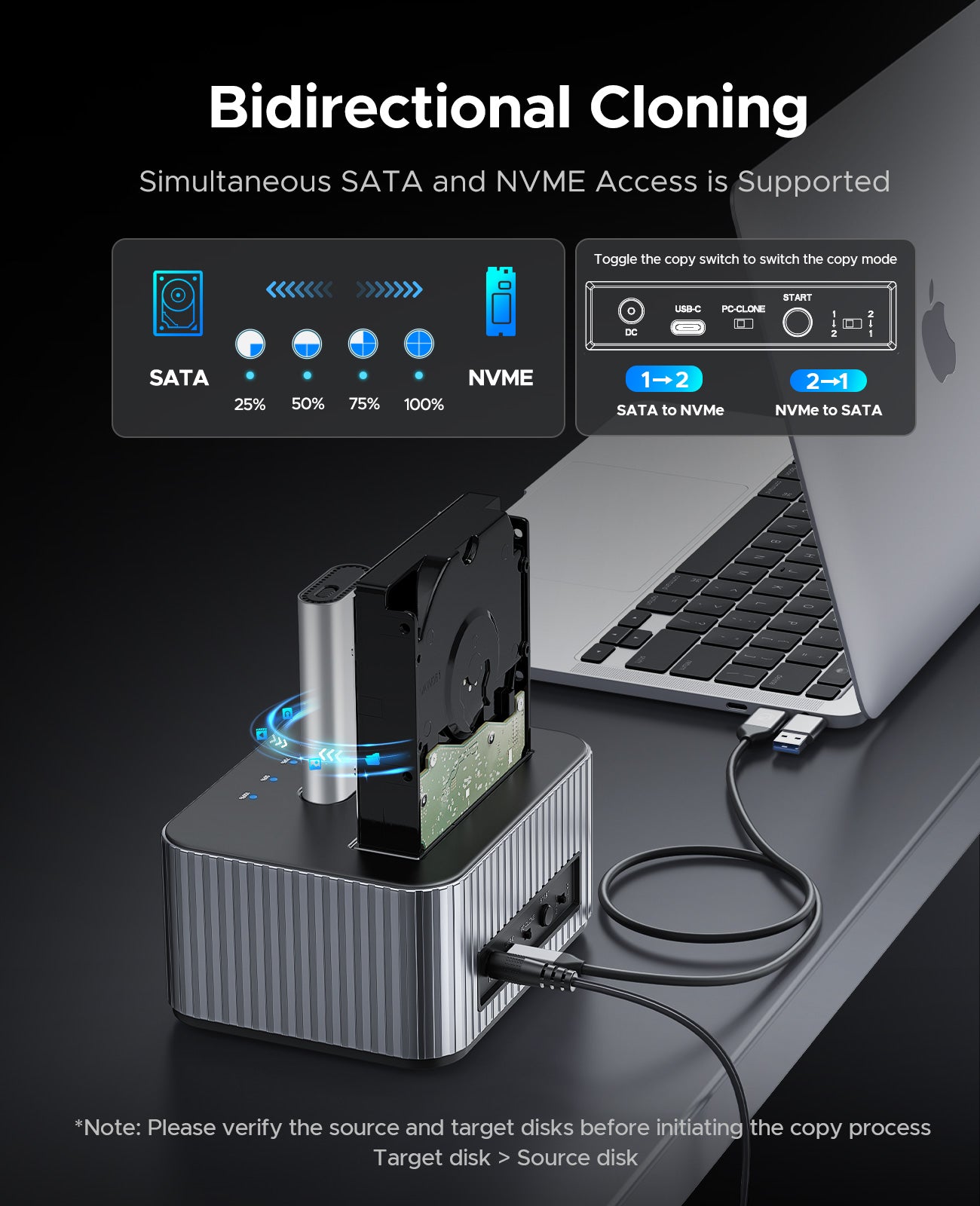 ORICO M.2 SSD ＆ SATA HDD Dual Bay Docking Station