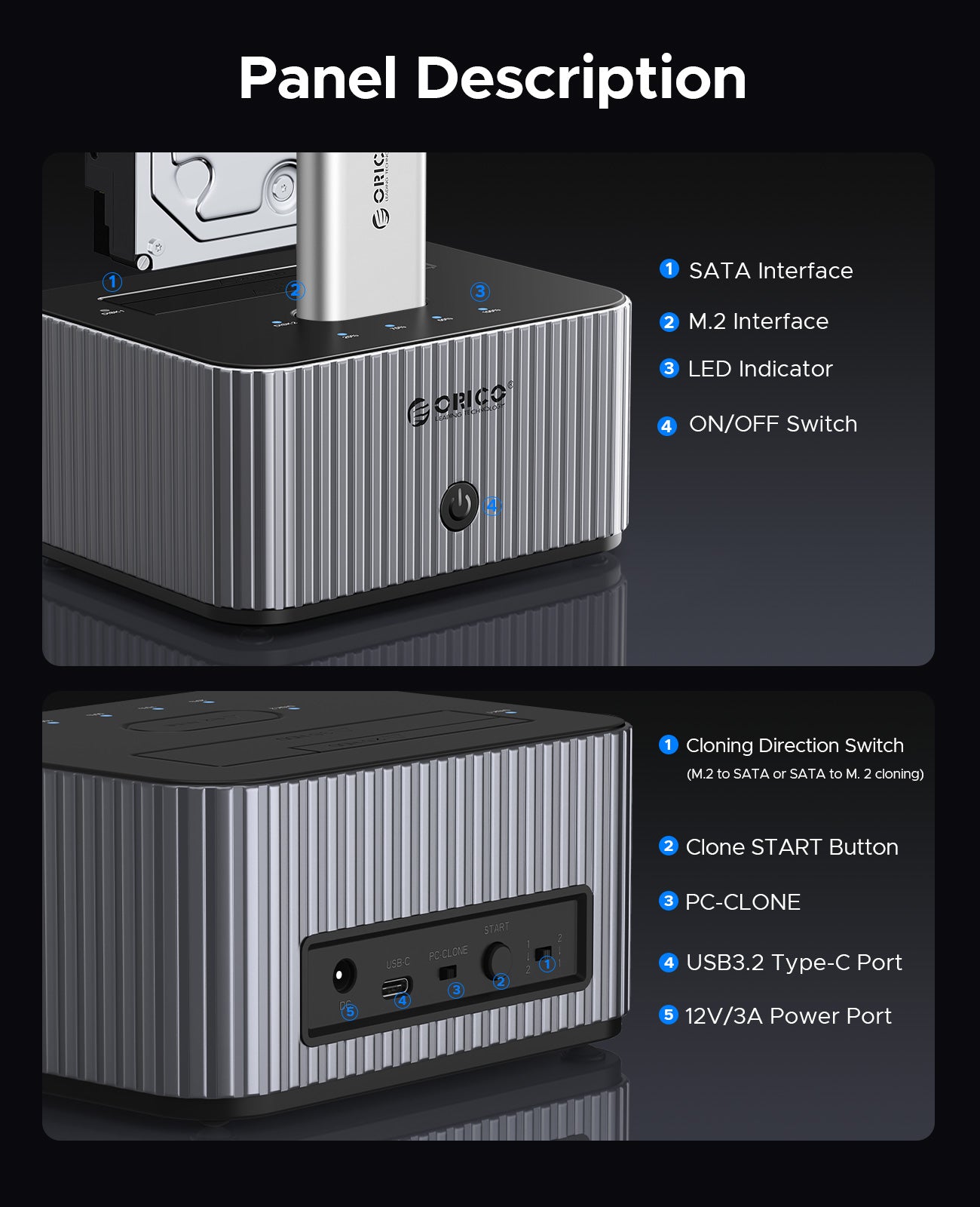 ORICO M.2 SSD ＆ SATA HDD Dual Bay Docking Station