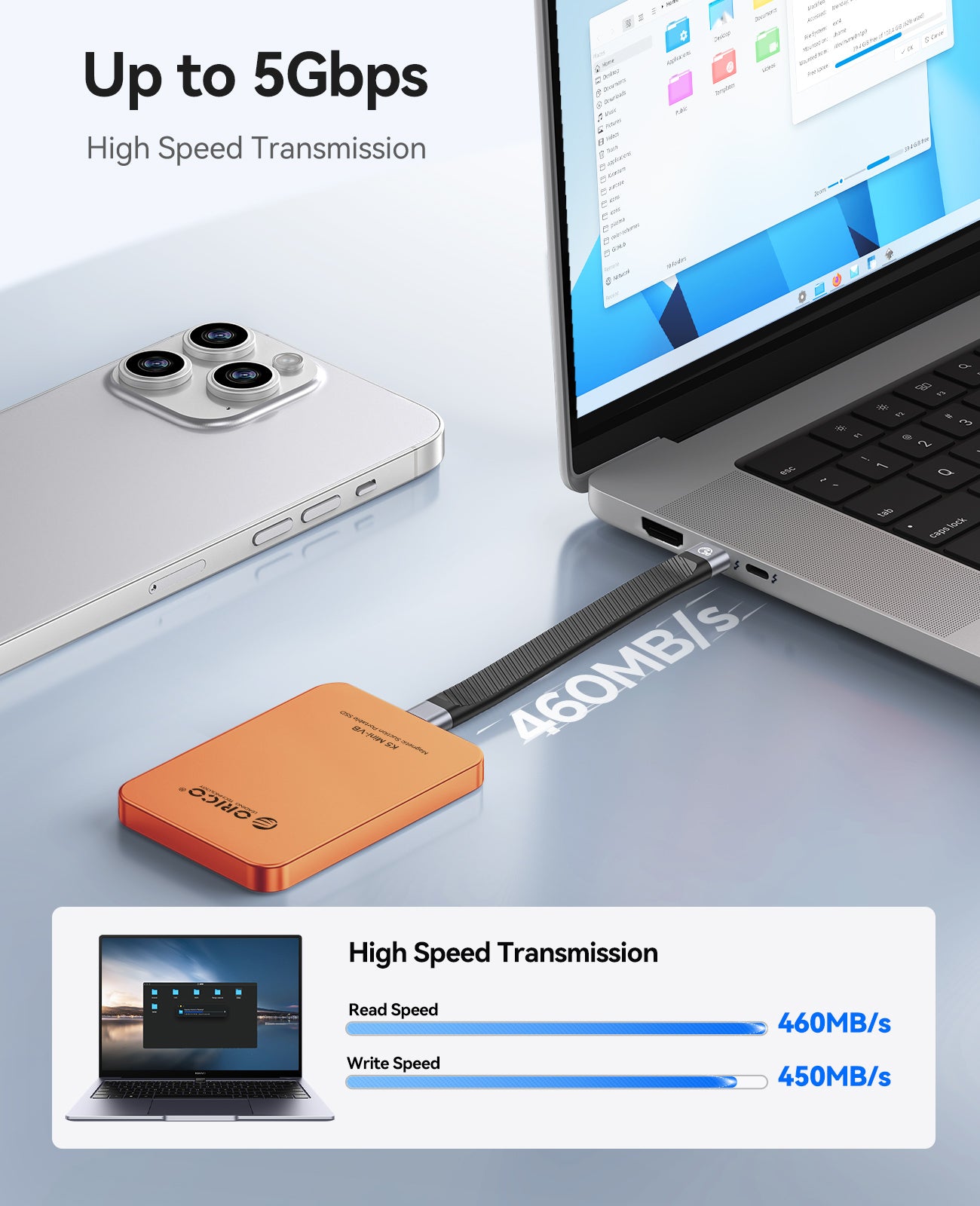 ORICO K5Mini USB-C Magnetic Portable SSD, Up to 460MB/s