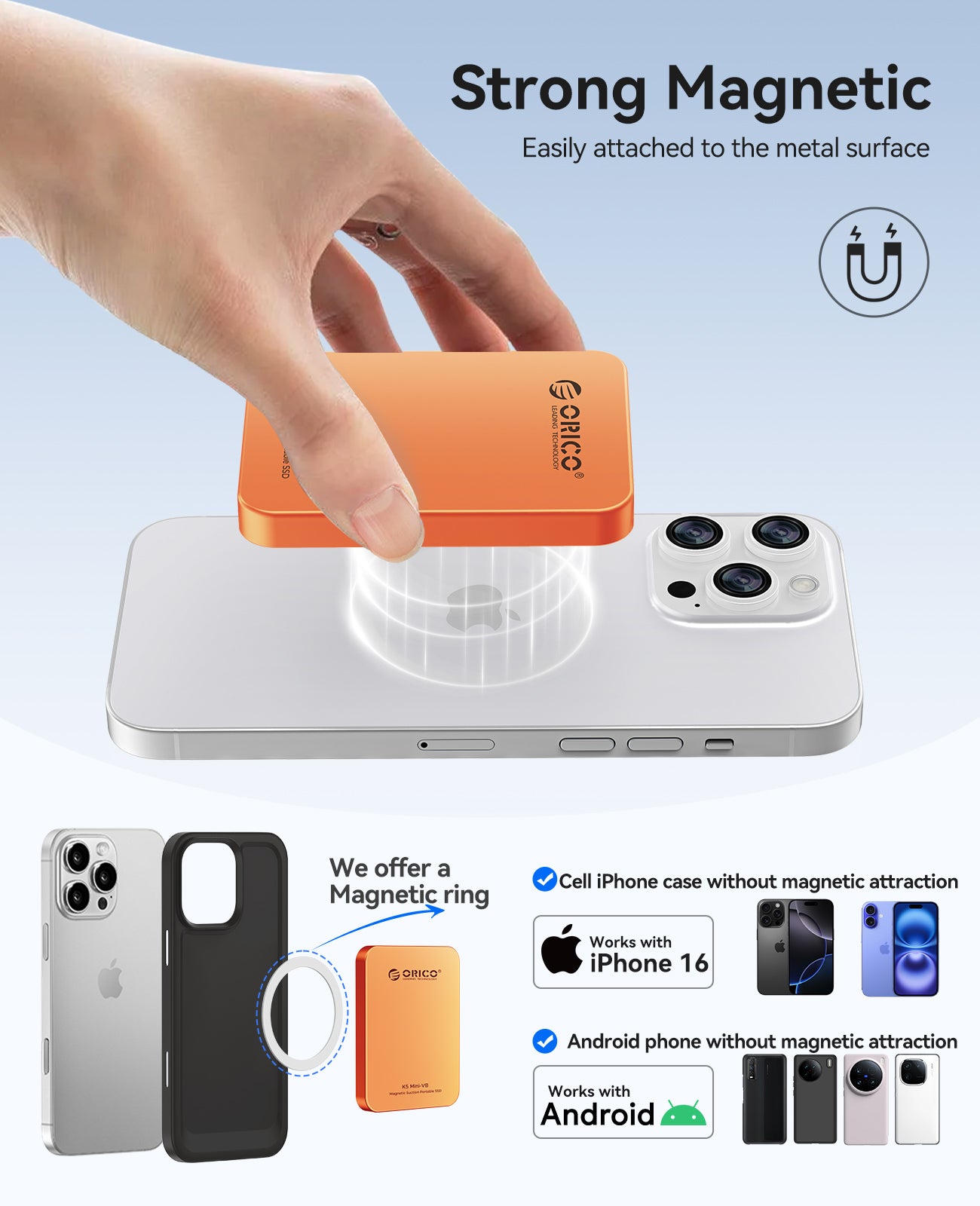 ORICO K5Mini USB-C Magnetic Portable SSD, Up to 460MB/s