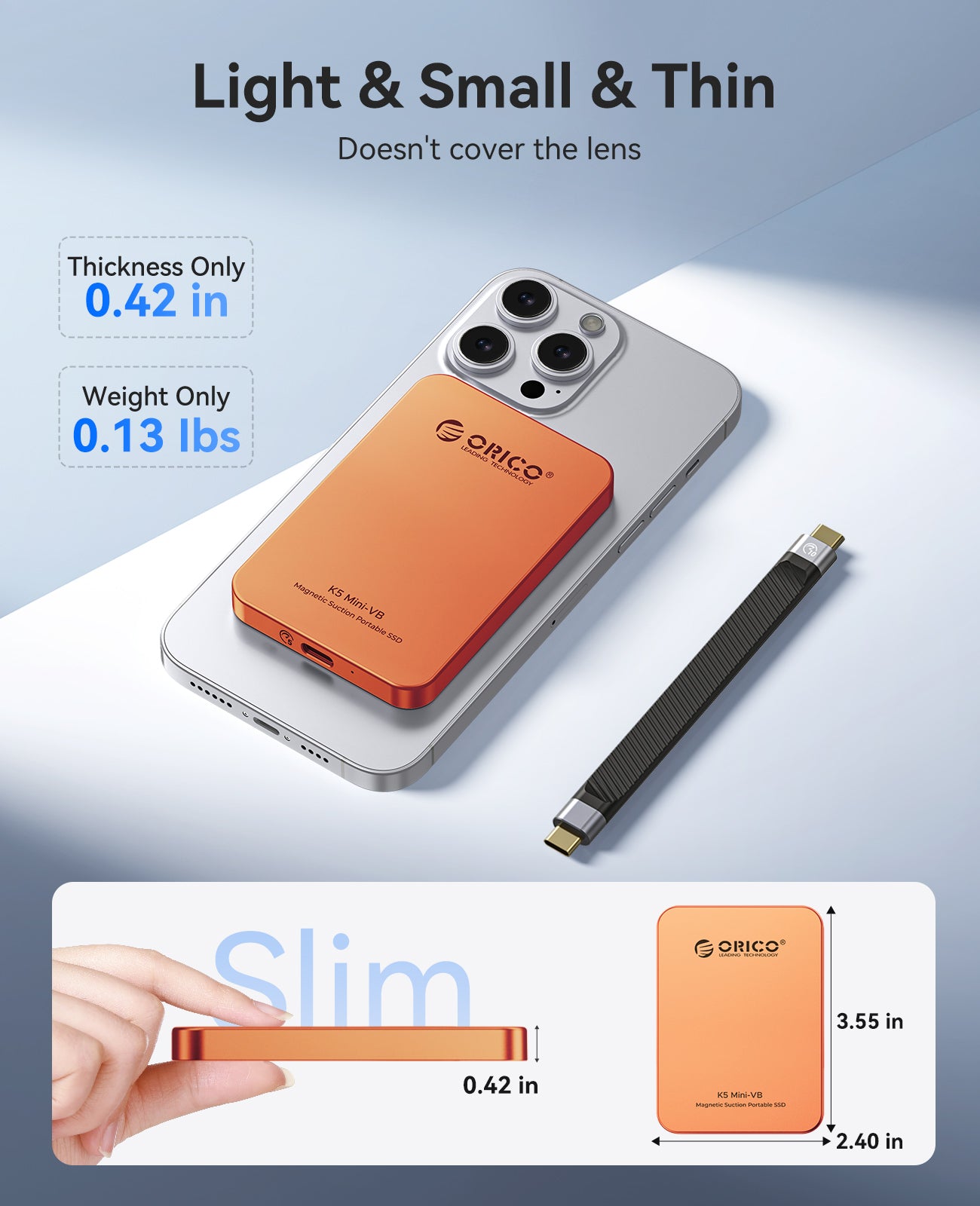 ORICO K5Mini USB-C Magnetic Portable SSD, Up to 460MB/s