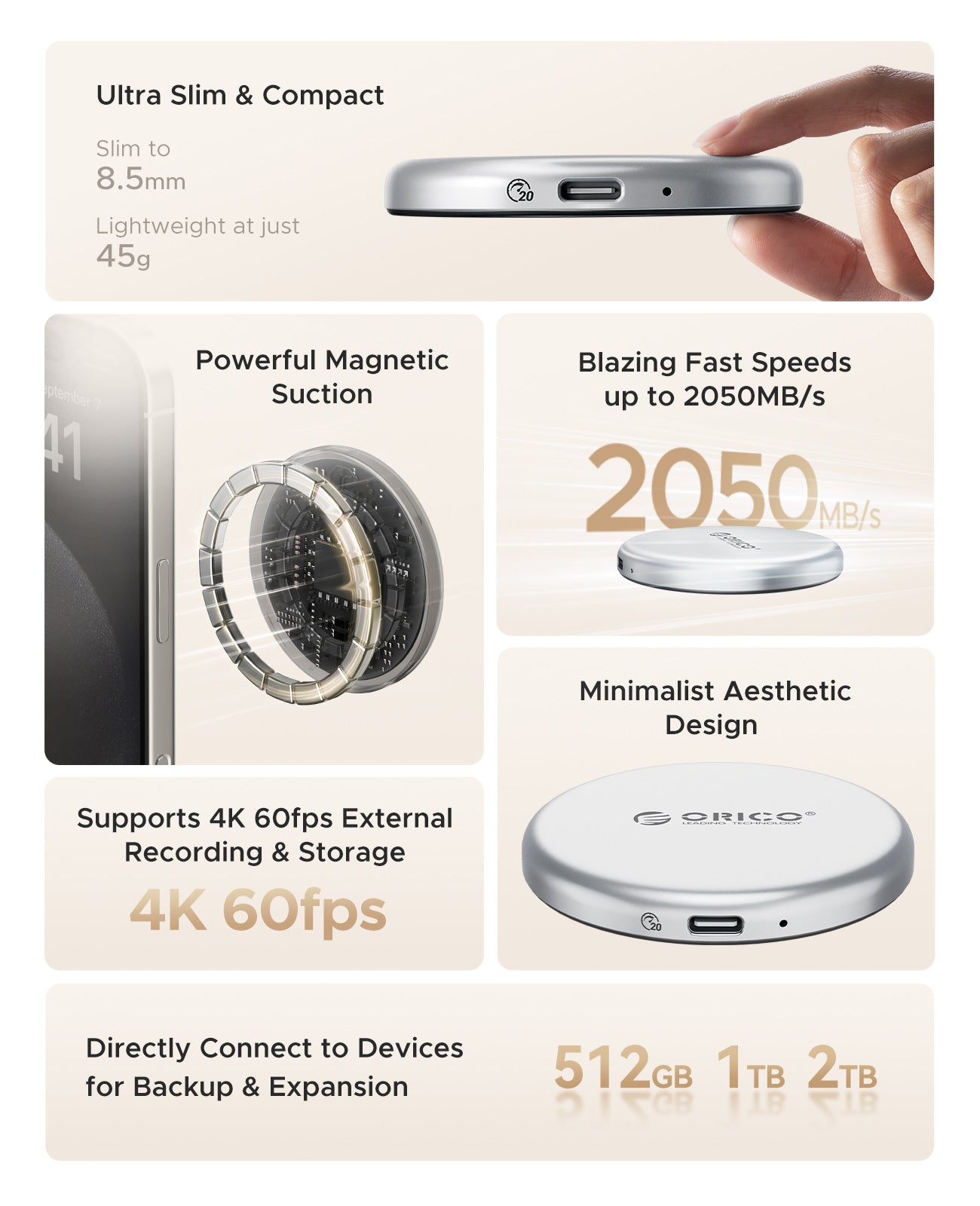 ORICO KR20MINI Circular Magnetic Portable SSD for iPhone