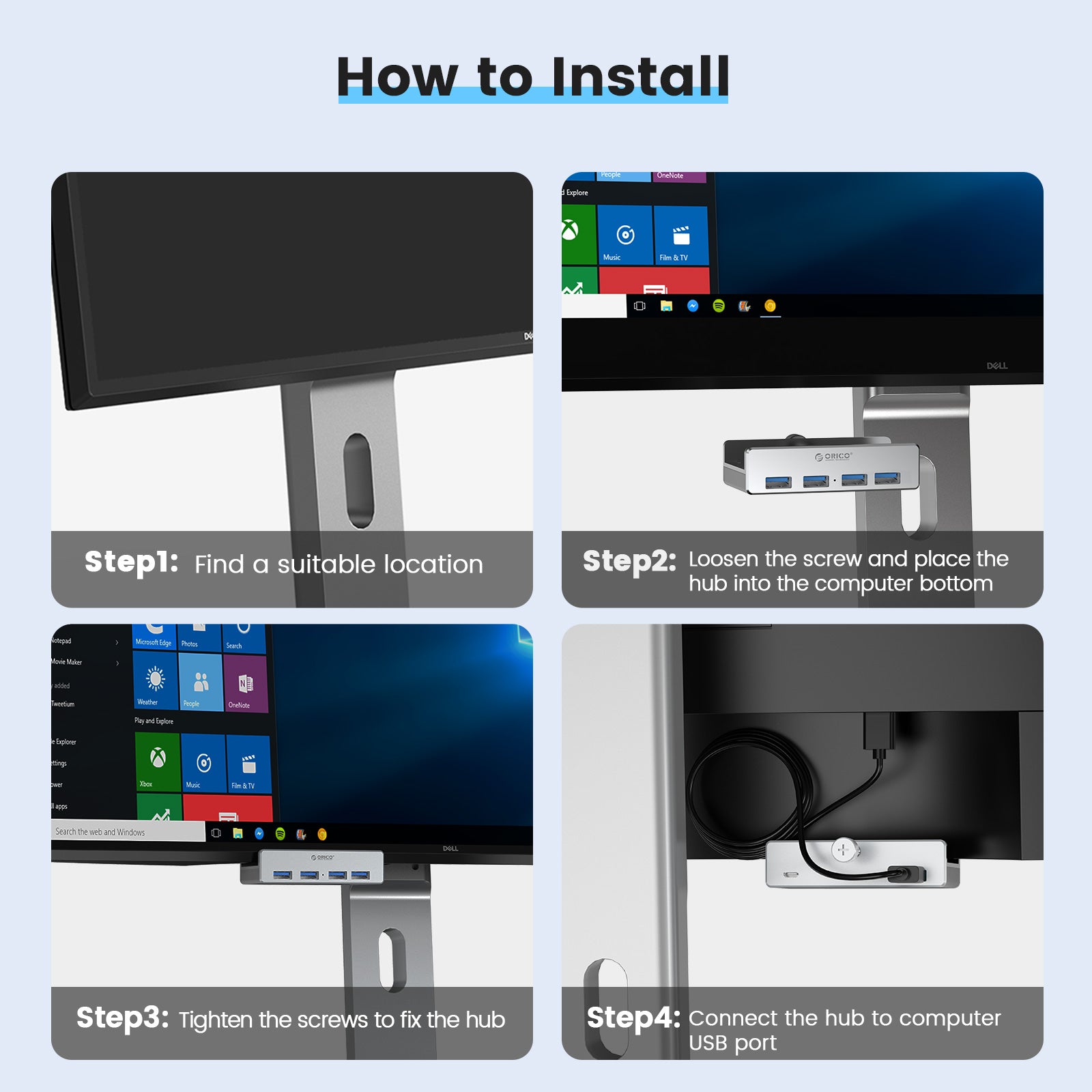 ORICO 4-Port USB 3.0 Clamp Design Mountable Hub