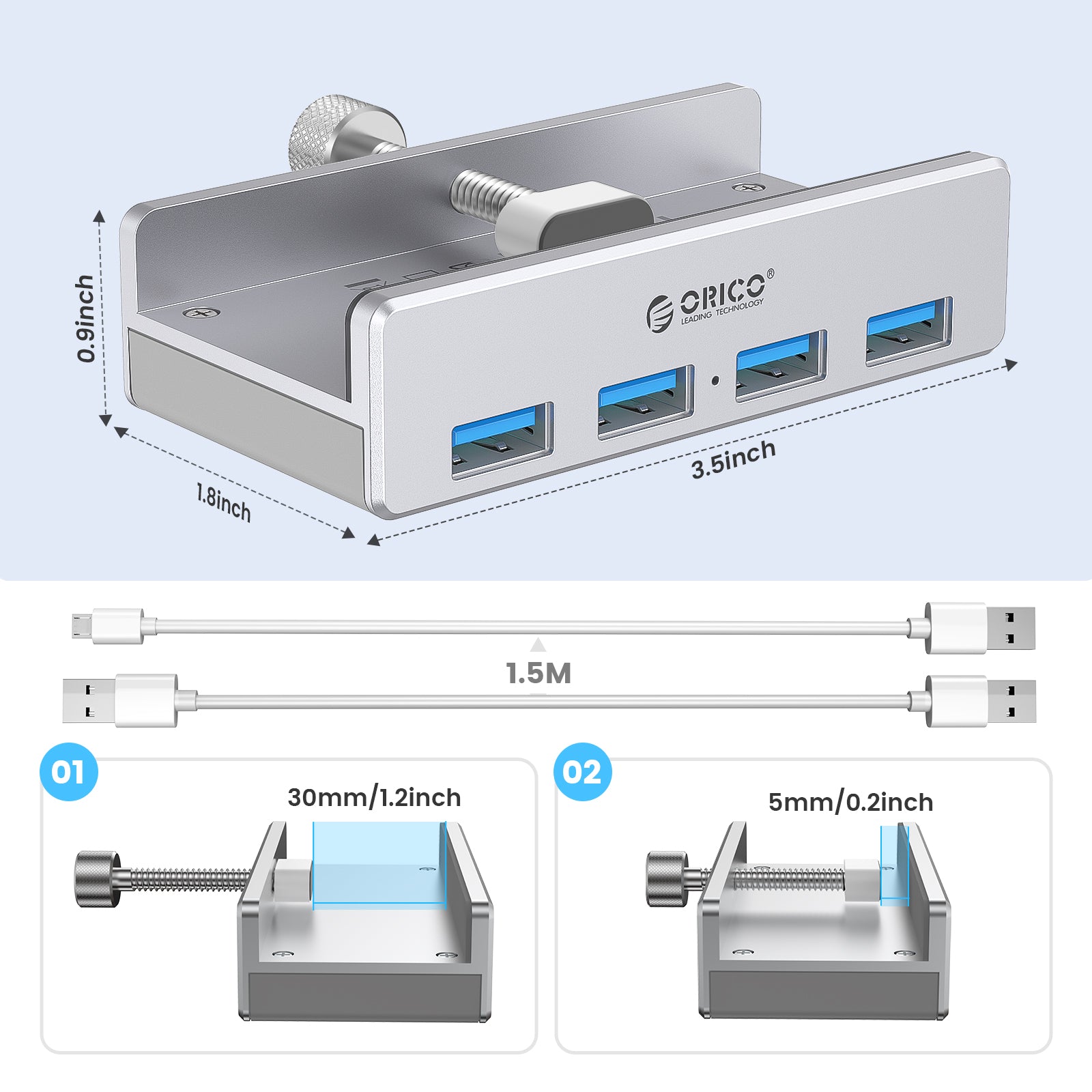 ORICO Hub dapat dipasang desain klem USB 4-Port 3.0