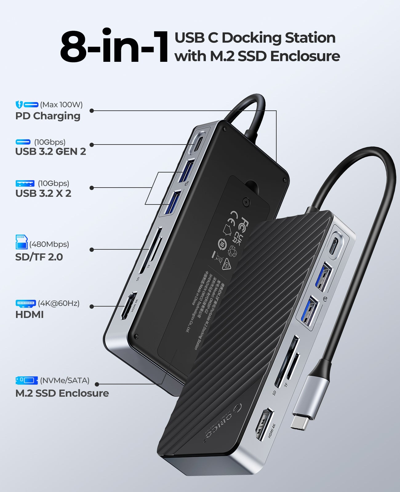 ORICO 8-IN-1 Docking Station with M.2 SSD Enclosure - Orico