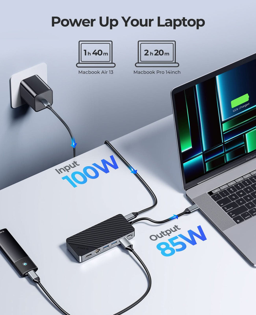 ORICO 8-IN-1 Docking Station with M.2 SSD Enclosure, RJ45 Ethernet