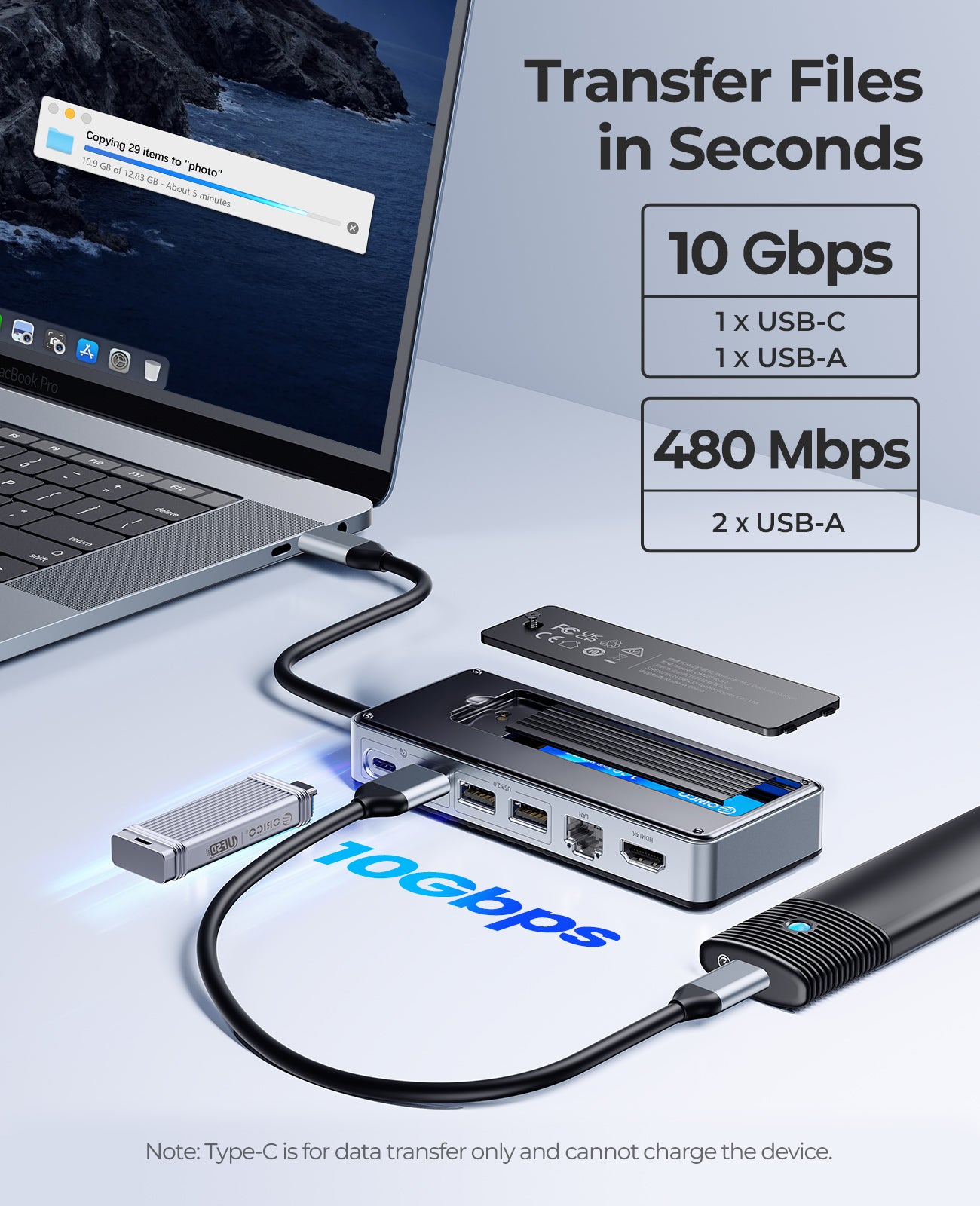 ORICO 8-IN-1 Docking Station with M.2 SSD Enclosure, RJ45 Ethernet port - Orico