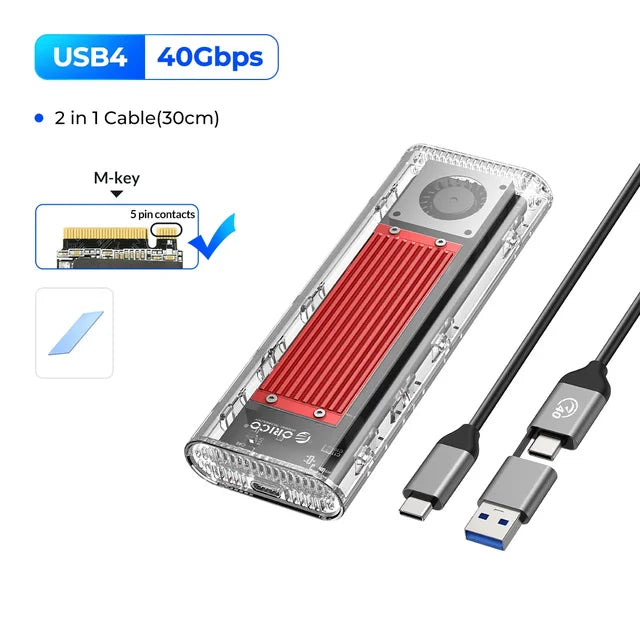 ORICO 40Gbps USB4 NVMe M.2 Transparent SSD Enclosure with Cooling Fan