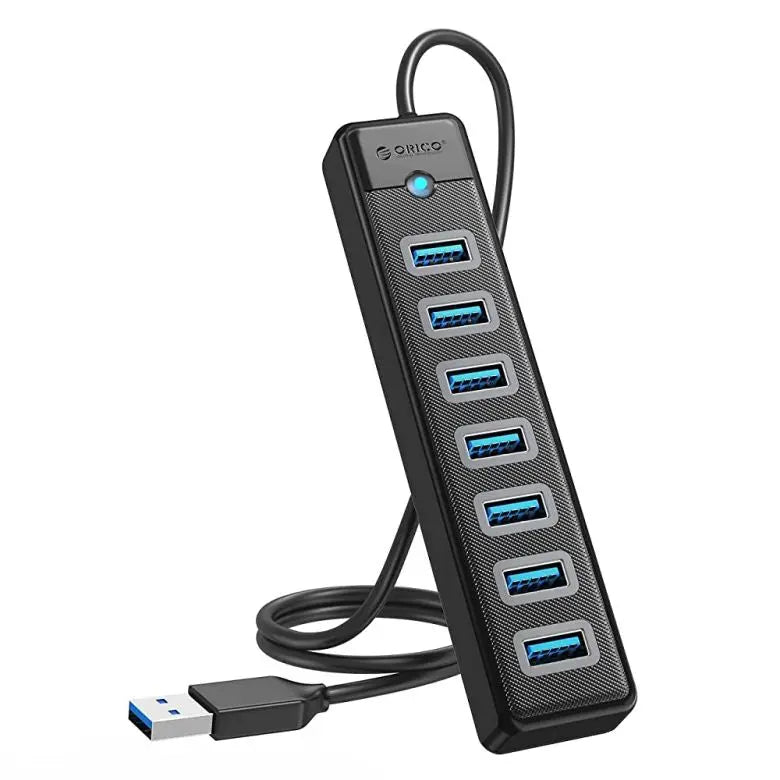 Hub USB 3.0 alimentado de 7 puertos, concentrador de datos USB ORICO con  adaptador de corriente de 12 V, divisor multi USB 3.0 con cable USB de 3.3