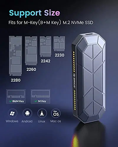 ORICO M.2 RGB NVME 10Gbps Type C SSD Enclosure External Enclosure ORICO
