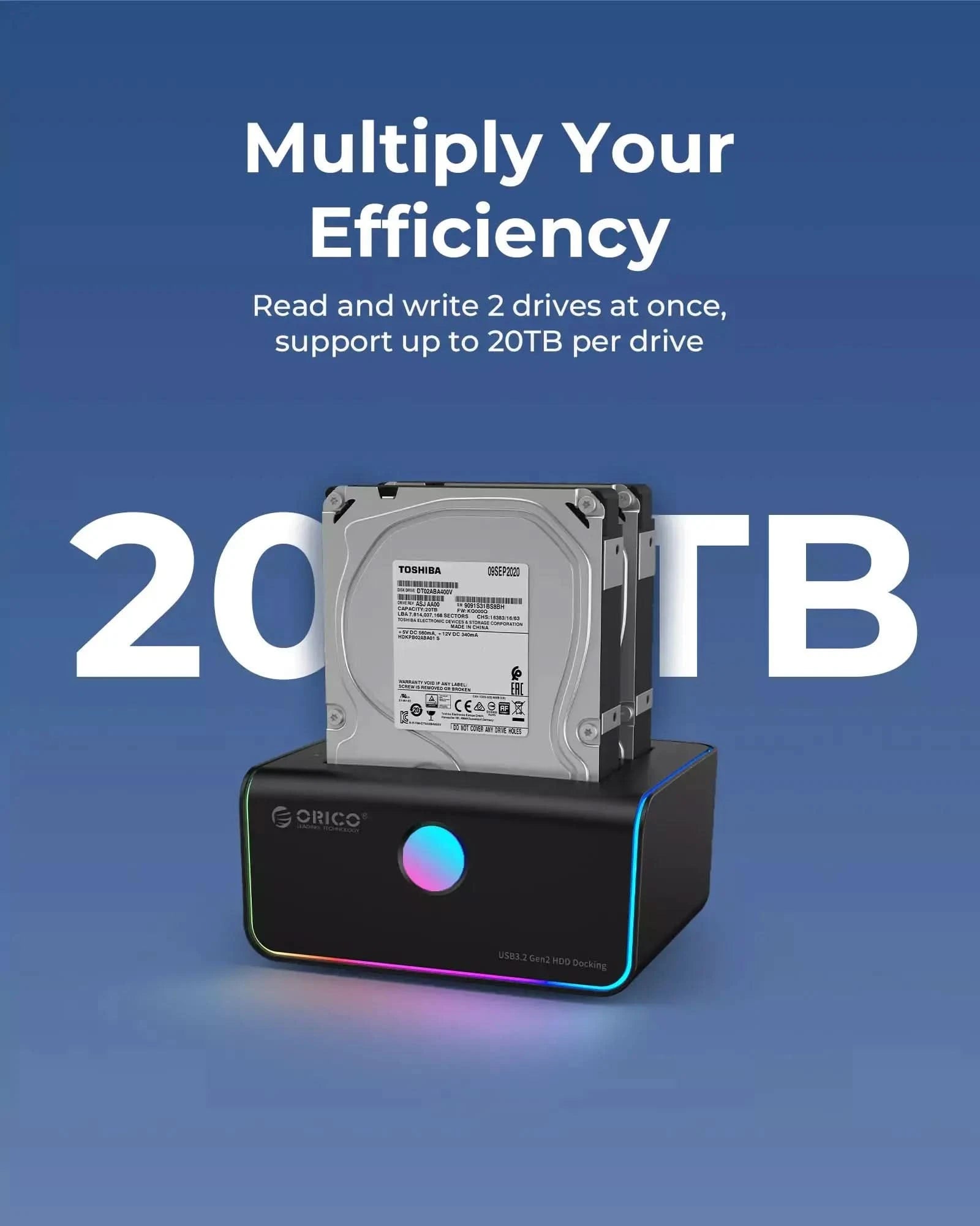 ORICO RGB Dual Bay SATA HDD SSD Hard Drive Docking Station - Efficient ...