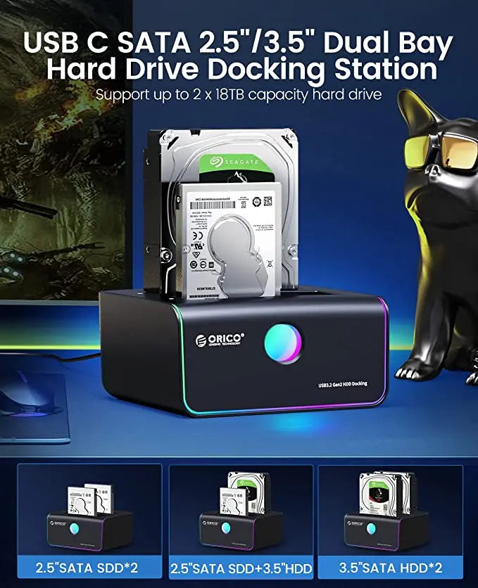 ORICO RGB Hard Drive Docking Station ( USB 3.2 Gen 2 to SATA 3.0) Orico