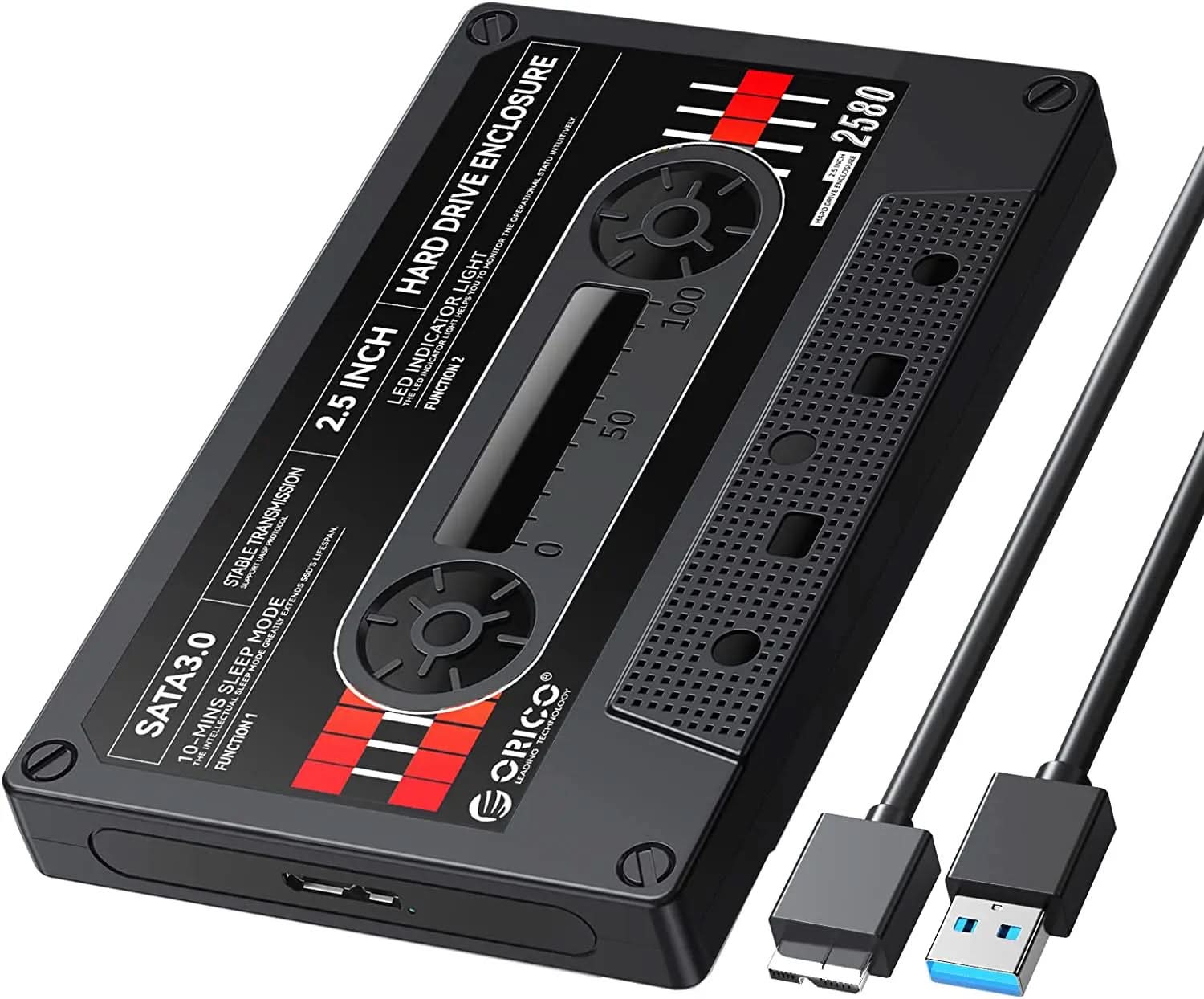 ORICO Retro Series 2.5'' External Hard Drive Enclosure USB3.0/Type-C to SATA- Black Orico
