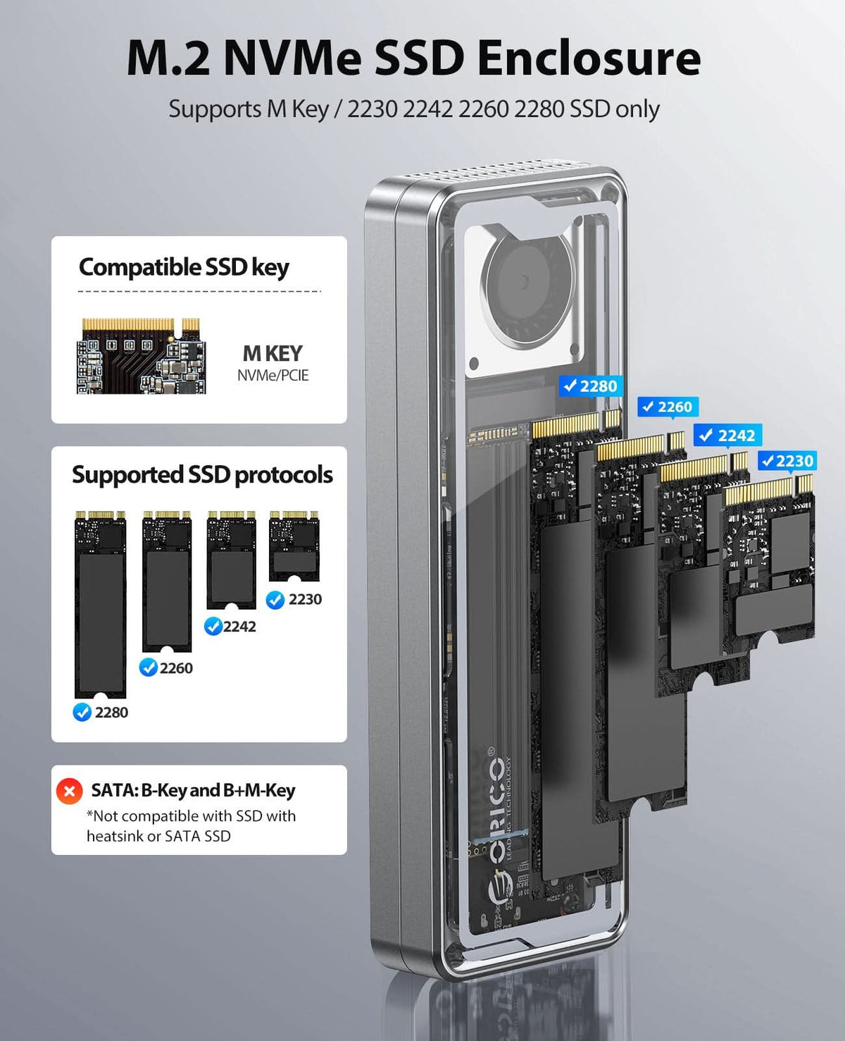 ORICO Transparent USB4 40Gbps NVMe SSD Enclosure with Fan