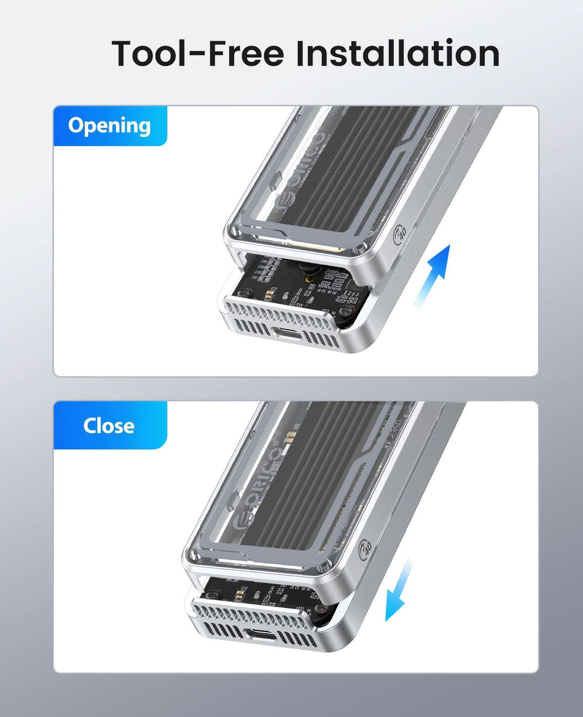 ORICO Transparent USB4 40Gbps NVMe SSD Enclosure with Fan