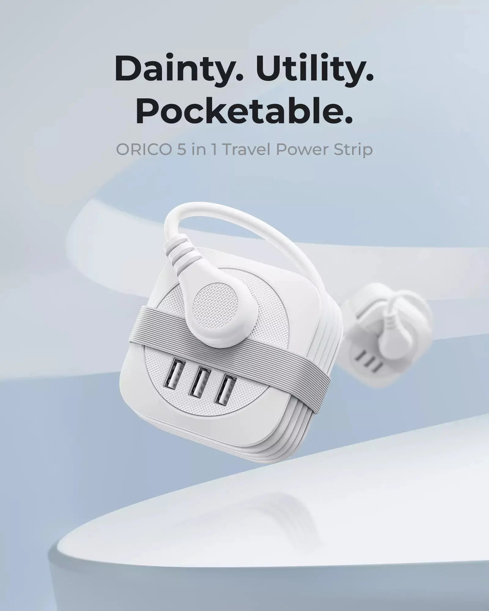 ORICO Ultra Thin Flat Plug Travel Power Strip with USB-A Orico