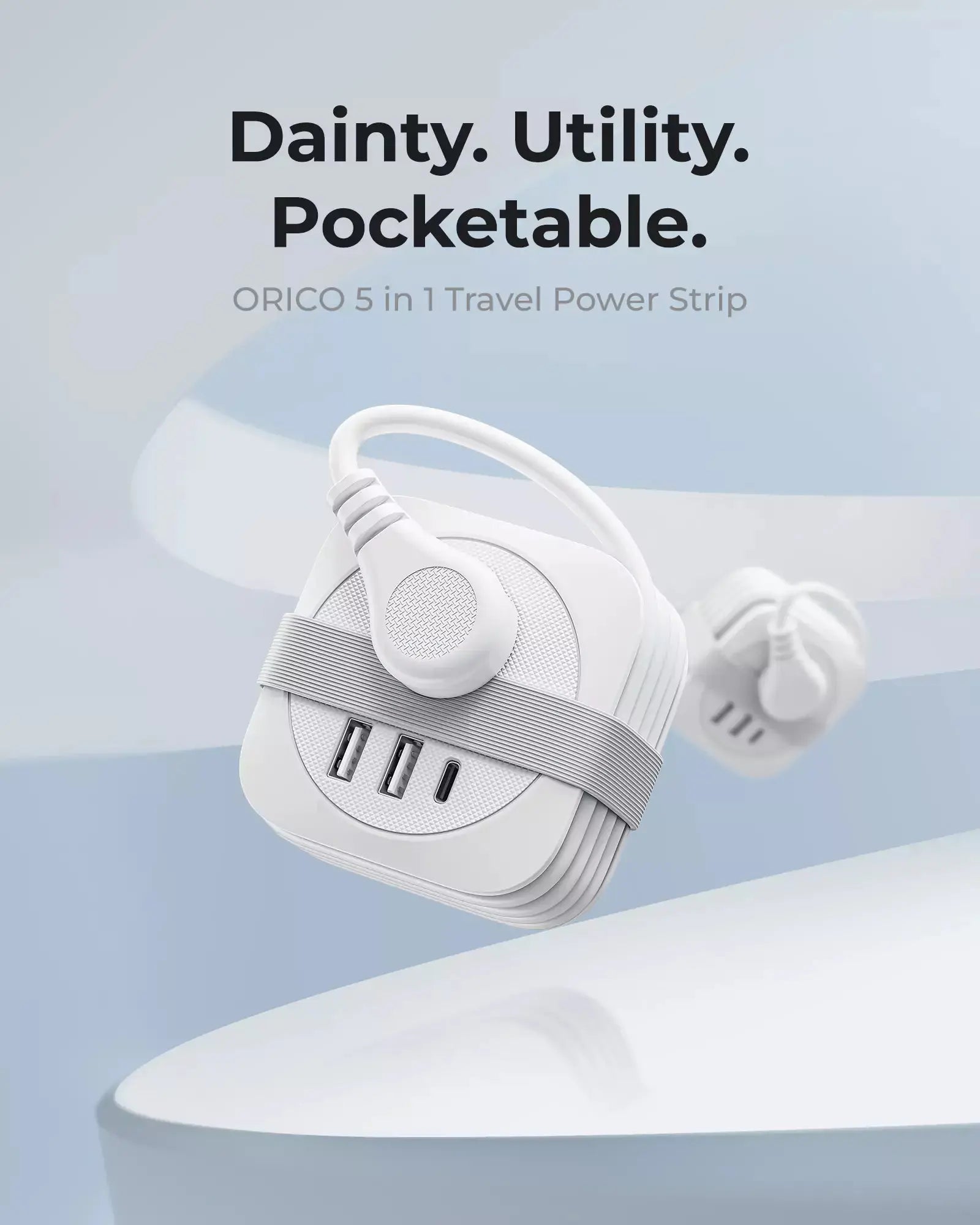 ORICO Ultra Thin Flat Plug Travel Power Strip with USB-C &USB-A Orico