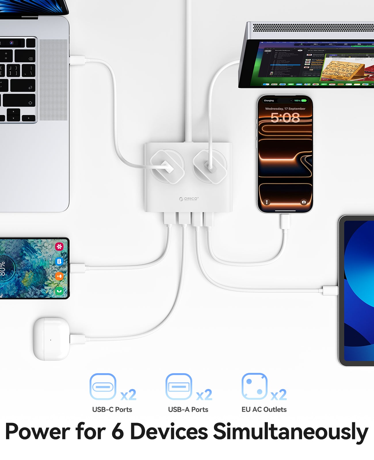 ORICO Power Brick UK Plug 25W GaN 6-in-1 Power Strip