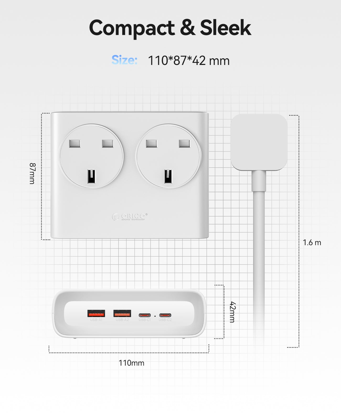 ORICO Power Brick UK Plug 25W GaN 6-in-1 Power Strip