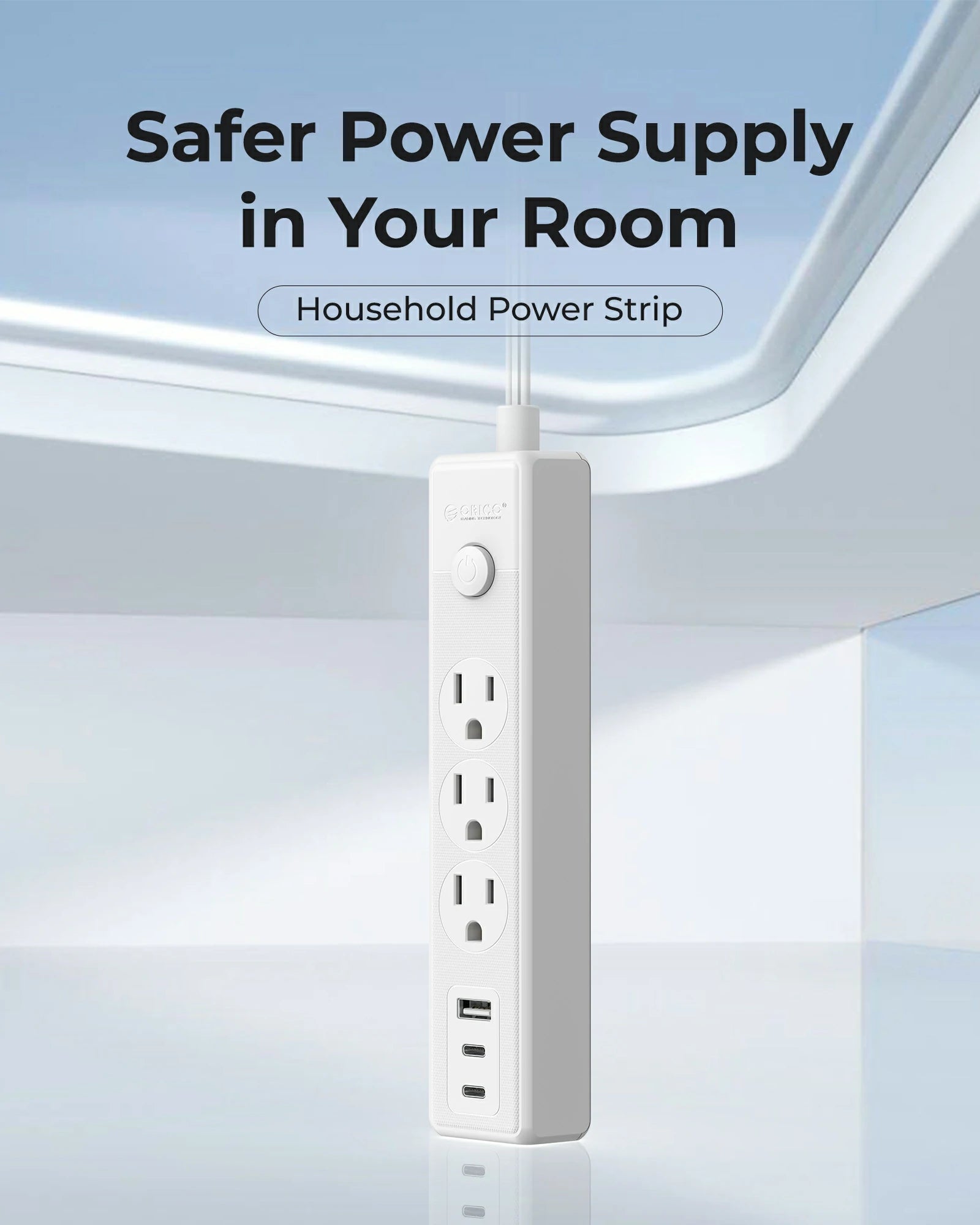 ORICO Household Power Strip 1250W with 3 AC Outlets and 3 USB Ports