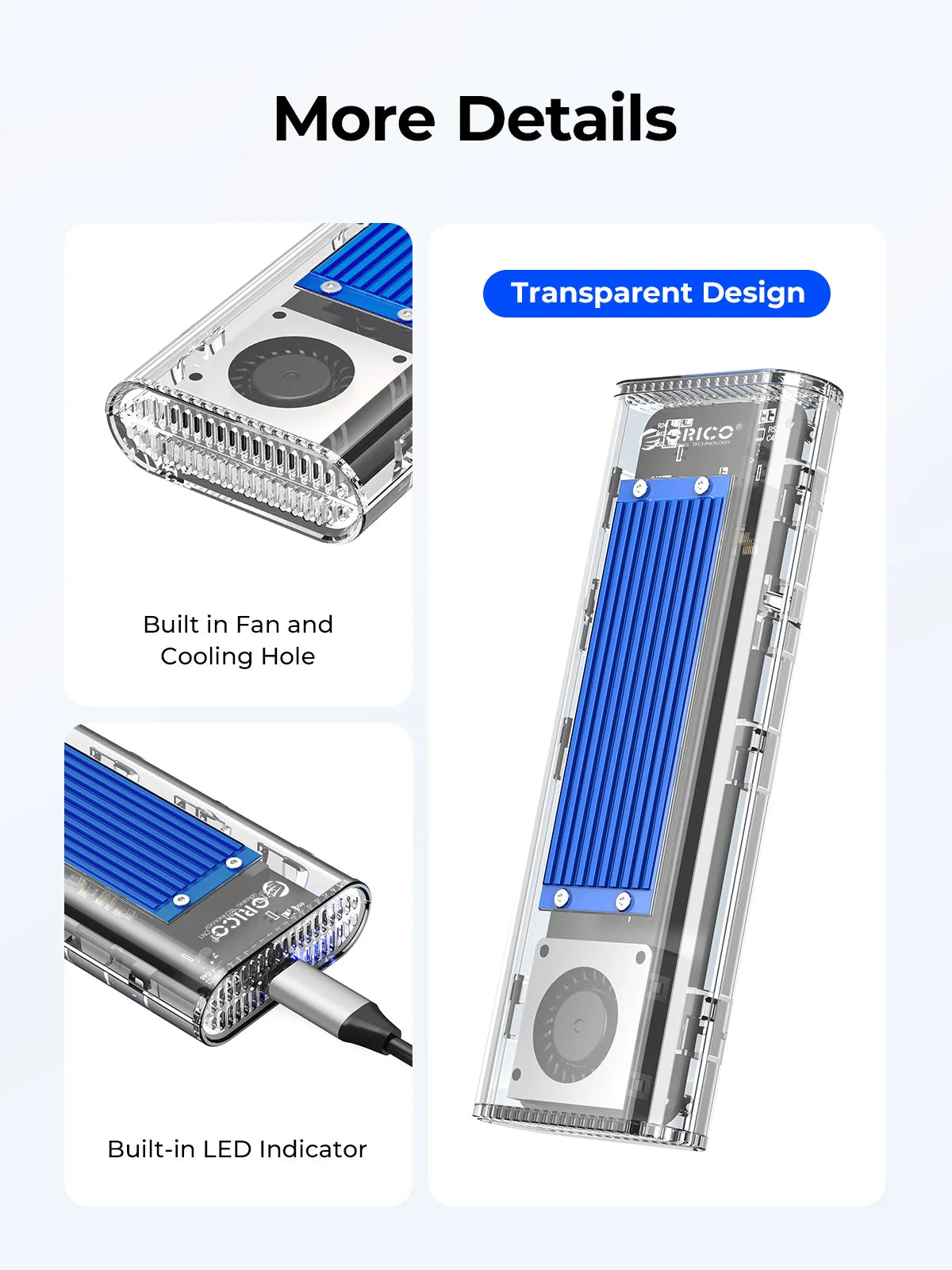 ORICO 40Gbps USB4 NVMe M.2 Transparent SSD Enclosure with Cooling Fan