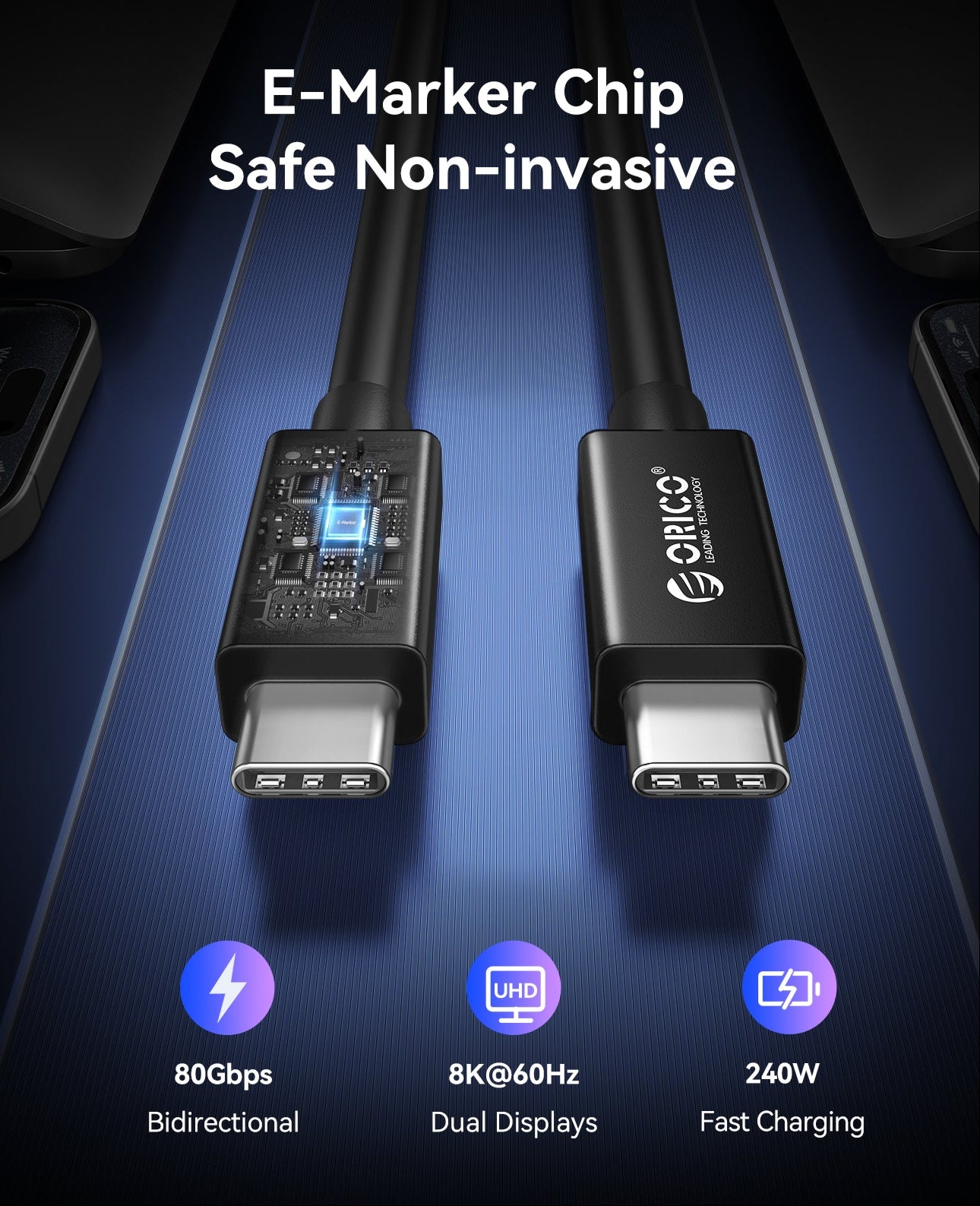 ORICO 80Gbps Thunderbolt 5 Supported  High-Speed USB-C Data Cable