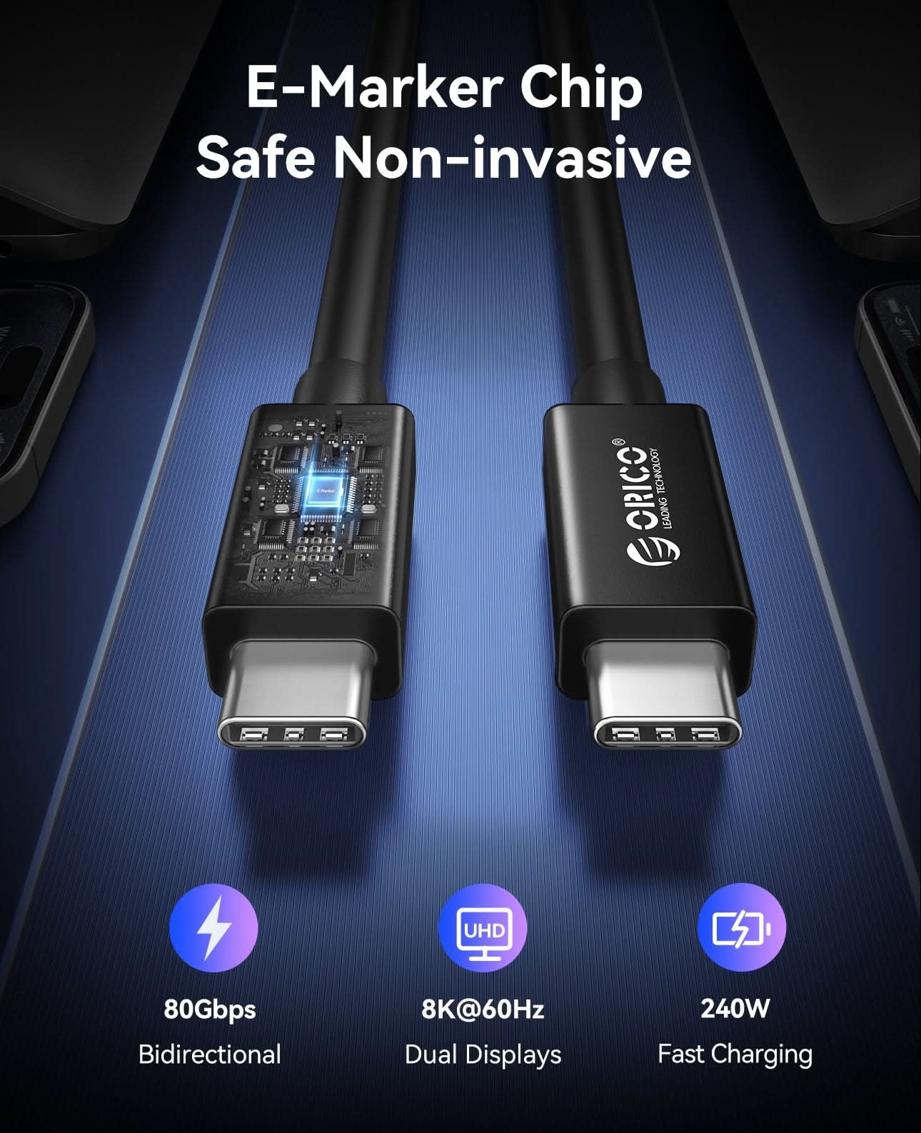 ORICO 80Gbps Thunderbolt 5 Supported  High-Speed USB-C Data Cable