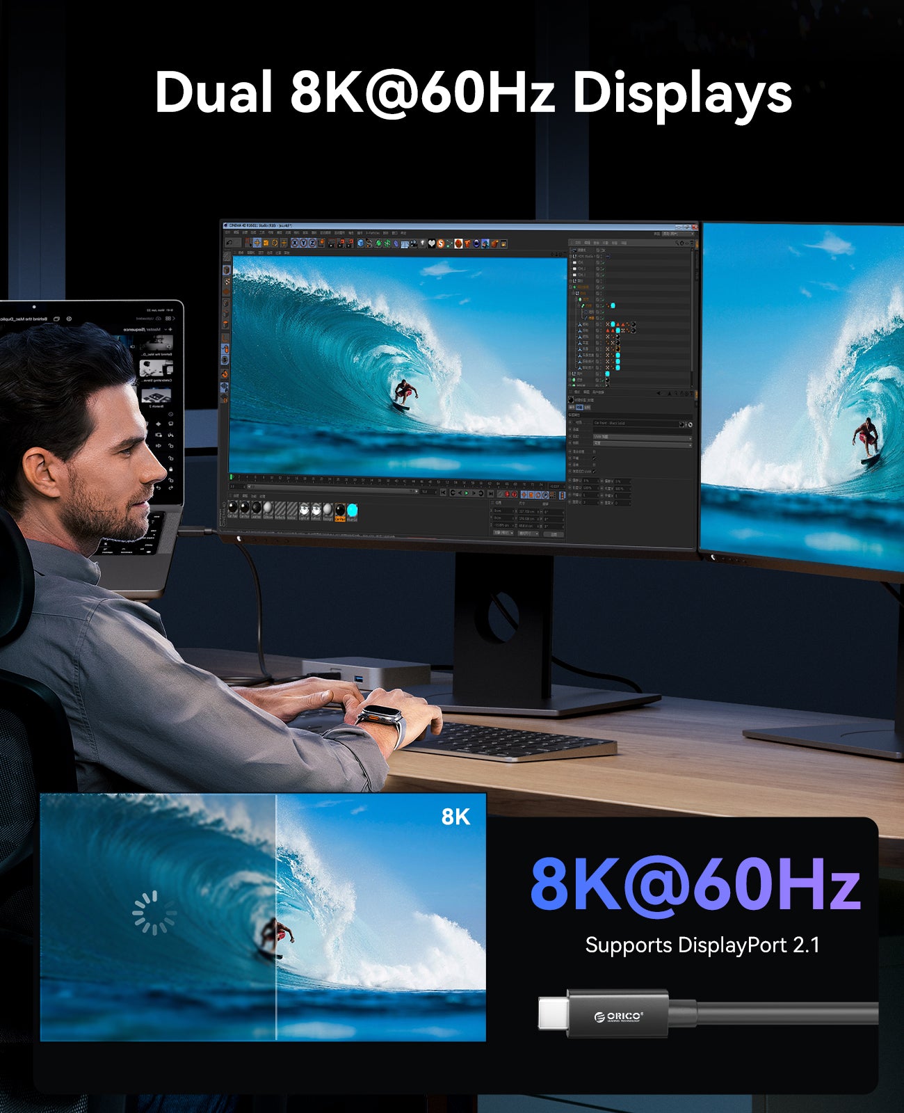 ORICO 80Gbps Thunderbolt 5 Supported  High-Speed USB-C Data Cable