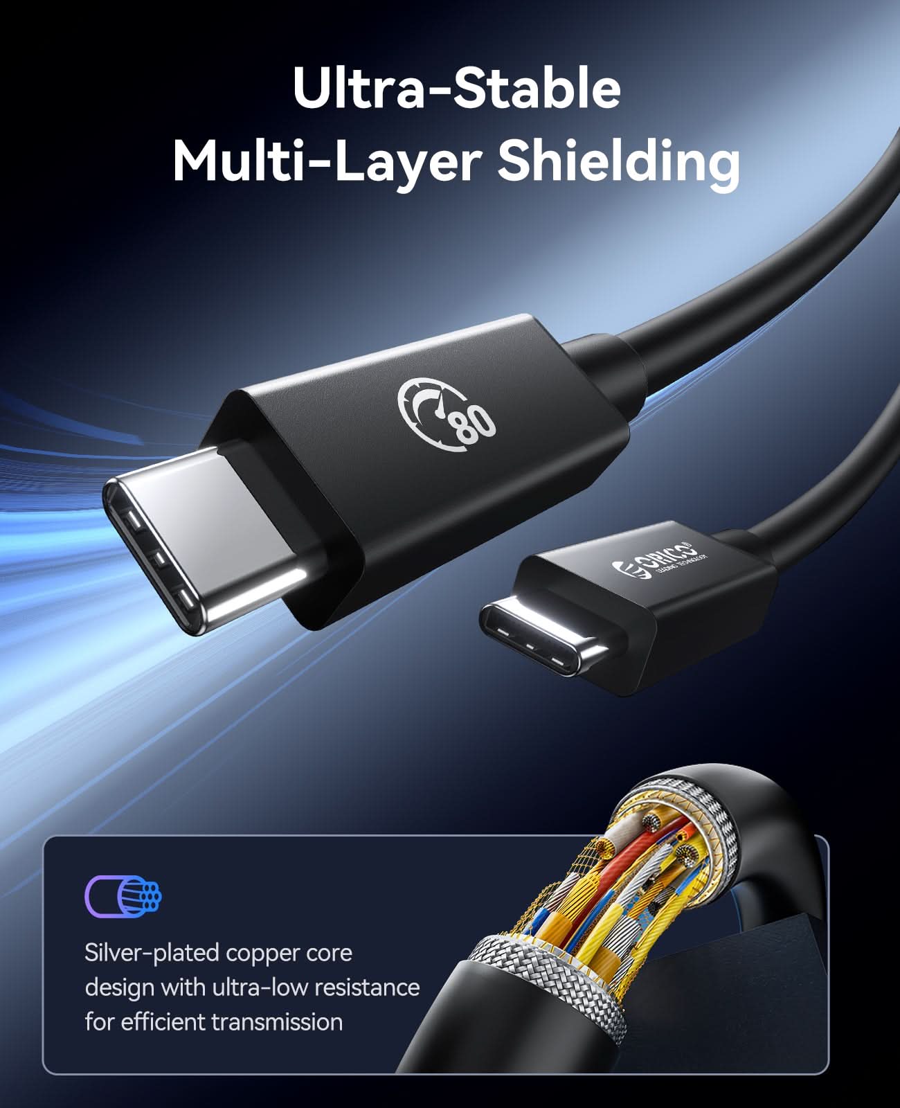 ORICO 80Gbps Thunderbolt 5 Supported  High-Speed USB-C Data Cable