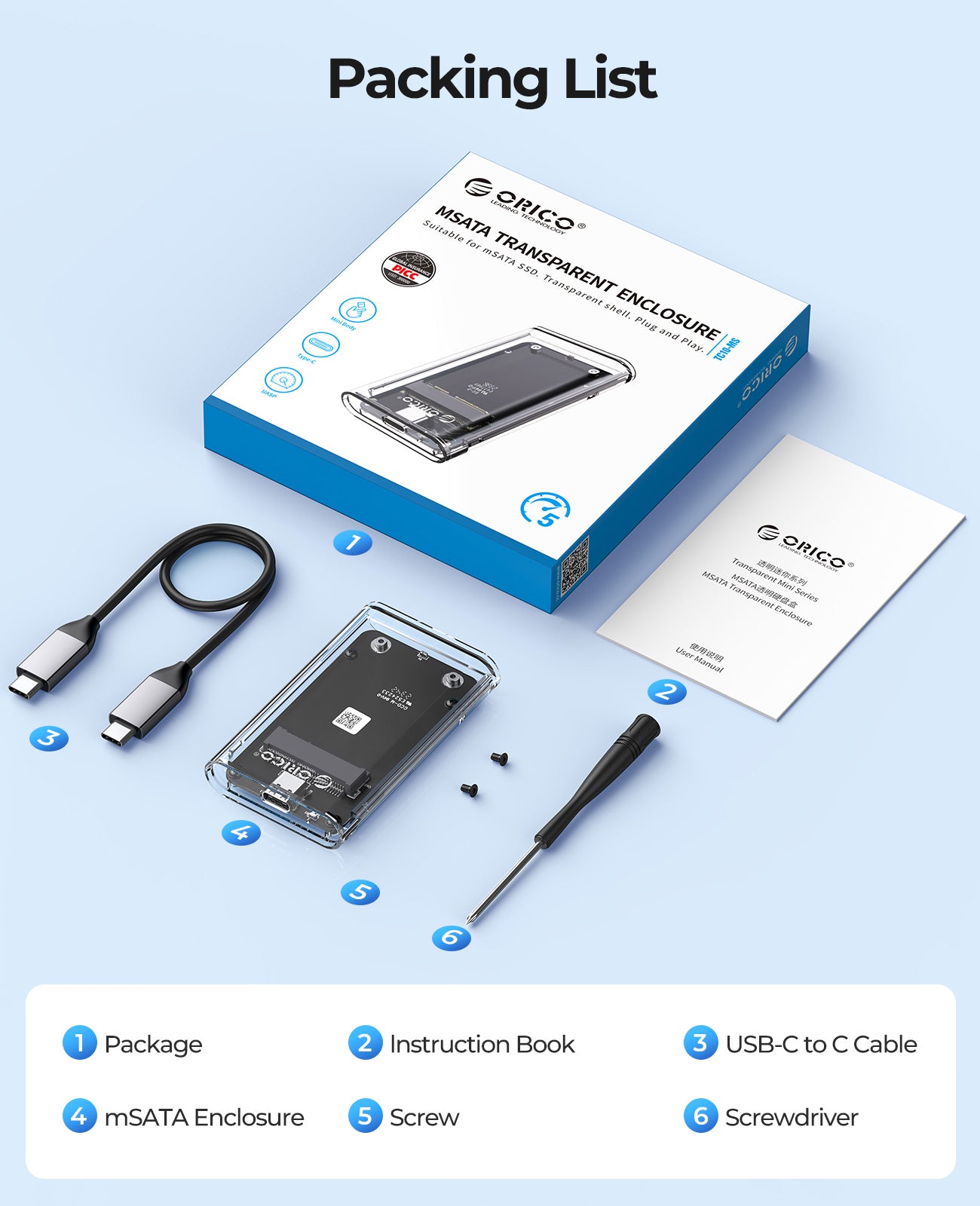 ORICO Transparent 5Gbps mSATA SSD Enclosure